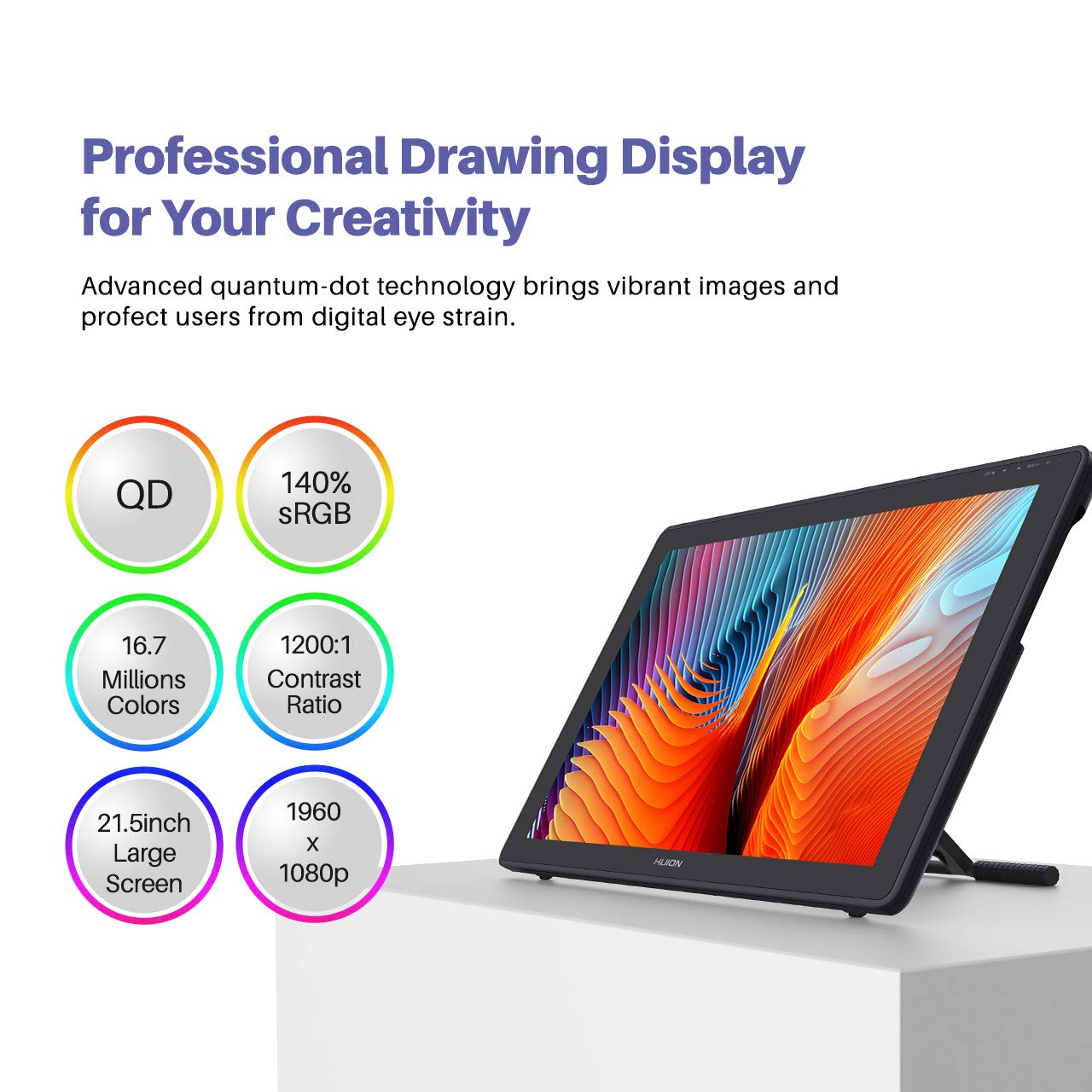 HUION Kamvas 24 Plus 2.5K QHD Graphic Drawing Tablet with Screen, 140%sRGB Full-Laminated QD Drawing Monitor with Battery-Free Stylus 8192 Pen Pressure Tilt for PC, Mac, Android, 23.8inch Pen Display