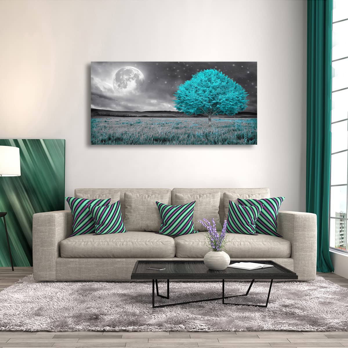 Tree of Life Wall Art Canvas Prints Natural Landscape Pictures Home Decor Green Forest Paintings for Living Room Bathroom Bedroom Kitchen Office Decorations 20x40 Wooden Framed Artwork Easy Hanging