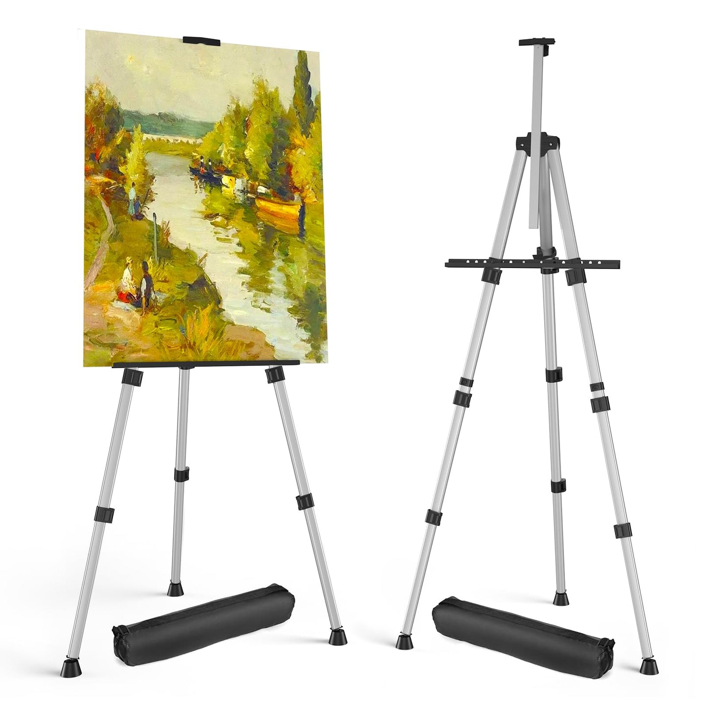 Art Painting Artist Easel Stand, Portable Adjustable Aluminum Metal Tripod Display Easel with Bag, Height from 17 to 66 inch for Table-Top/Floor Drawing and Displaying, Black