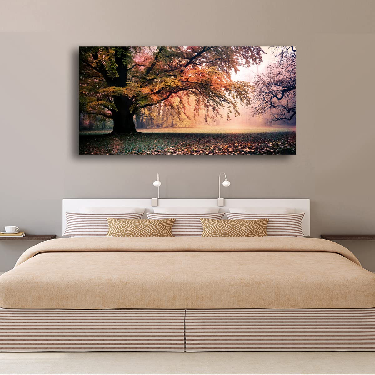 Tree of Life Wall Art Canvas Prints Natural Landscape Pictures Home Decor Green Forest Paintings for Living Room Bathroom Bedroom Kitchen Office Decorations 20x40 Wooden Framed Artwork Easy Hanging