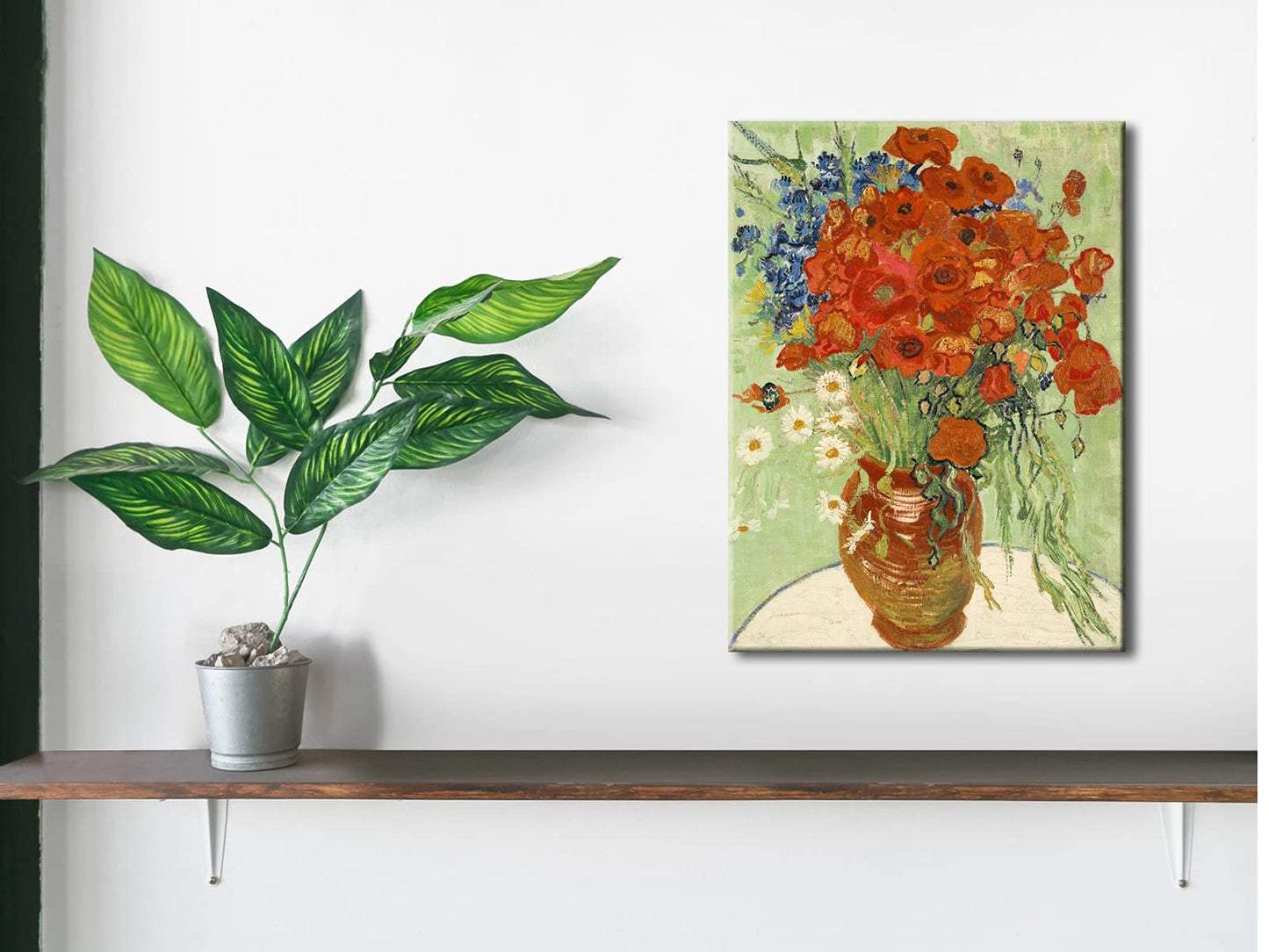 Wieco Art Framed Art Red Poppies and Daisies Canvas Prints Wall Art of Van Gogh Famous Floral Paintings Reproduction Abstract HD Classical Flowers Pictures Artwork