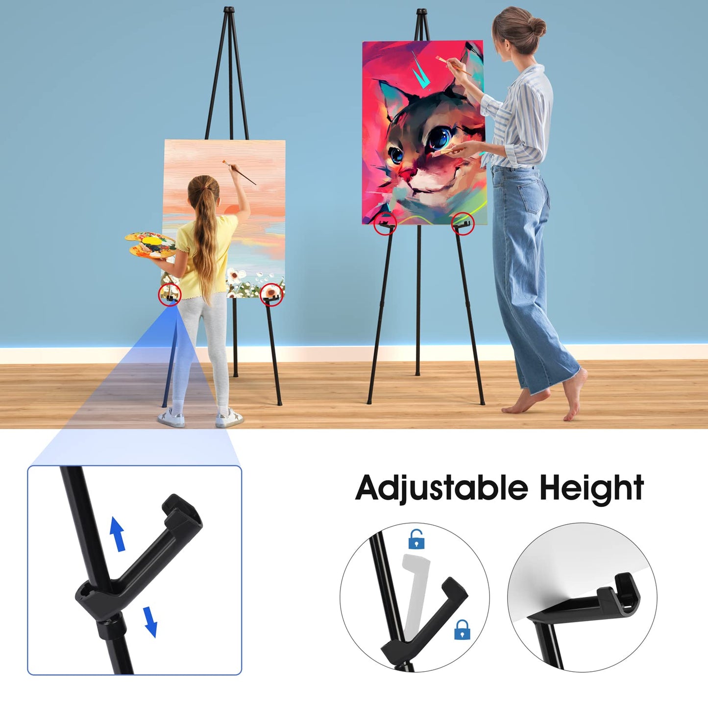 Portable Artist Easel Stand for Painting - Adjustable Height Painting Easel with Bag - Tabletop Art Easel for Painting Canvas Stand, Poster Stand & Wedding Signs Stand - Metal Tripod- 66 inches 2 Pack