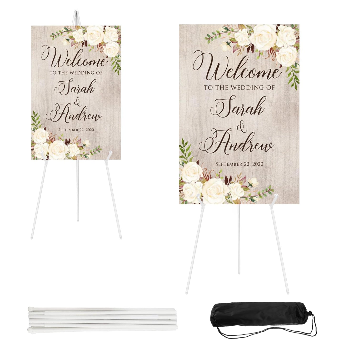 Easel Stand 65 Inches 3 Pcs, Lightweight Adjustable Art Easel for Display, Painting, Wedding Sign, Poster, Black Metal Easel with Portable Bags