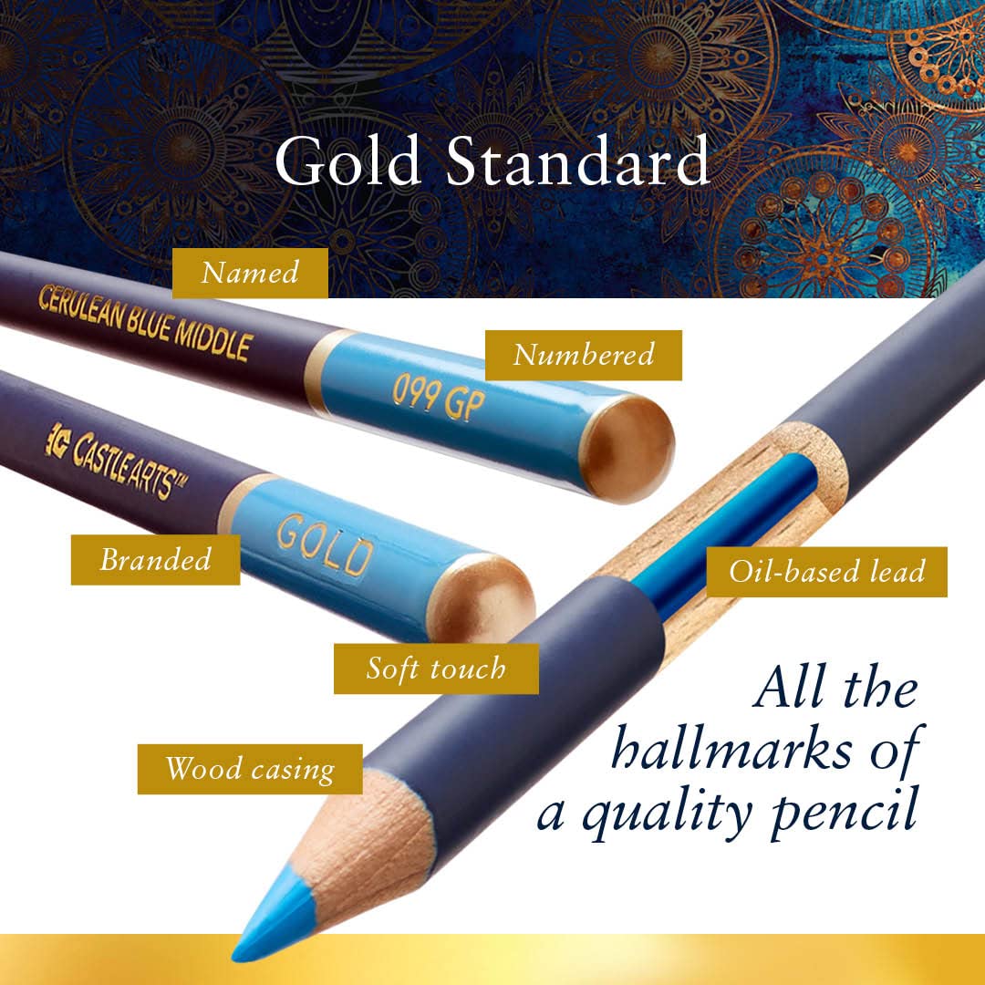 Castle Art Supplies Gold Standard 120 Colouring Pencils Set | Quality Oil-based Coloured Cores Stay Sharper, Tougher Against Breakage | For Adult Artists, Colourists | In Presentation Tin Box