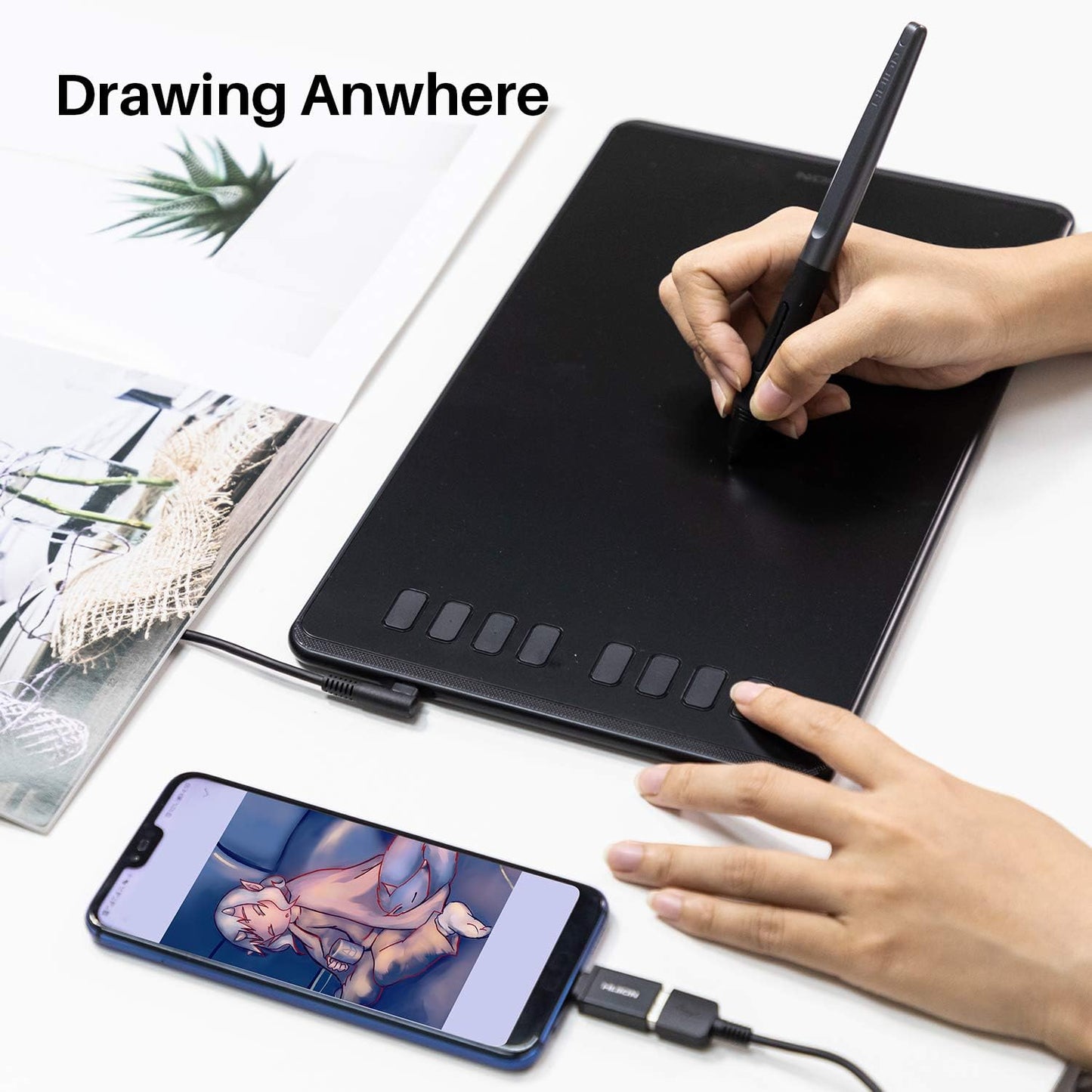 HUION Inspiroy H640P Drawing Tablet, 6x4 inch Art Tablet with Battery-Free Stylus, 8192 Pen Pressure, 6 Hot Keys, Graphics Tablet for Drawing, Writing, Design, Teaching, Work with Mac, PC & Mobile