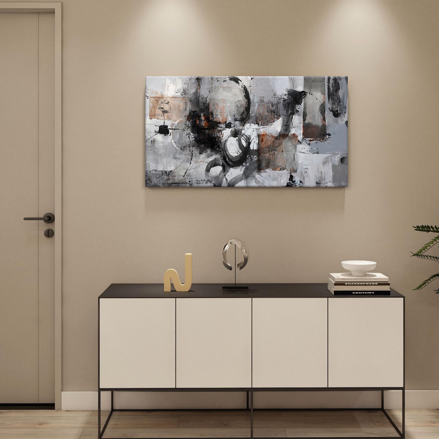 Large Abstract Wall Art - Gray and Black Modern Canvas Wall artwork, Framed Room Wall Decor for Living Room, Bedroom, and Office, Aesthetic Bedroom Wall Art Above Bed, Office Decorations for Work