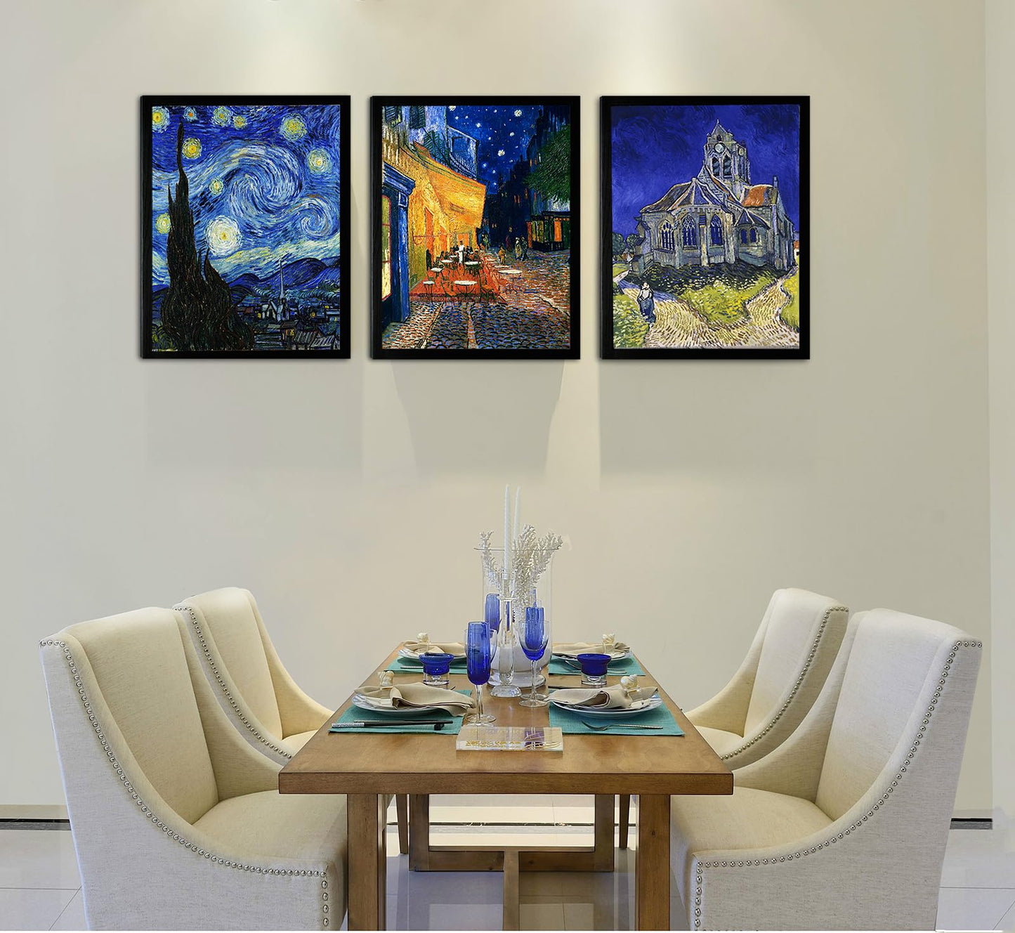 Vincent Van Gogh Canvas Wall Art Paintings, Famous Starry Night Picture Prints for Decor Classic Cafe Terrace At Night Artwork Reproduction Poster for Bedroom Living Room Office Decoration 12"x16"x3 Piece