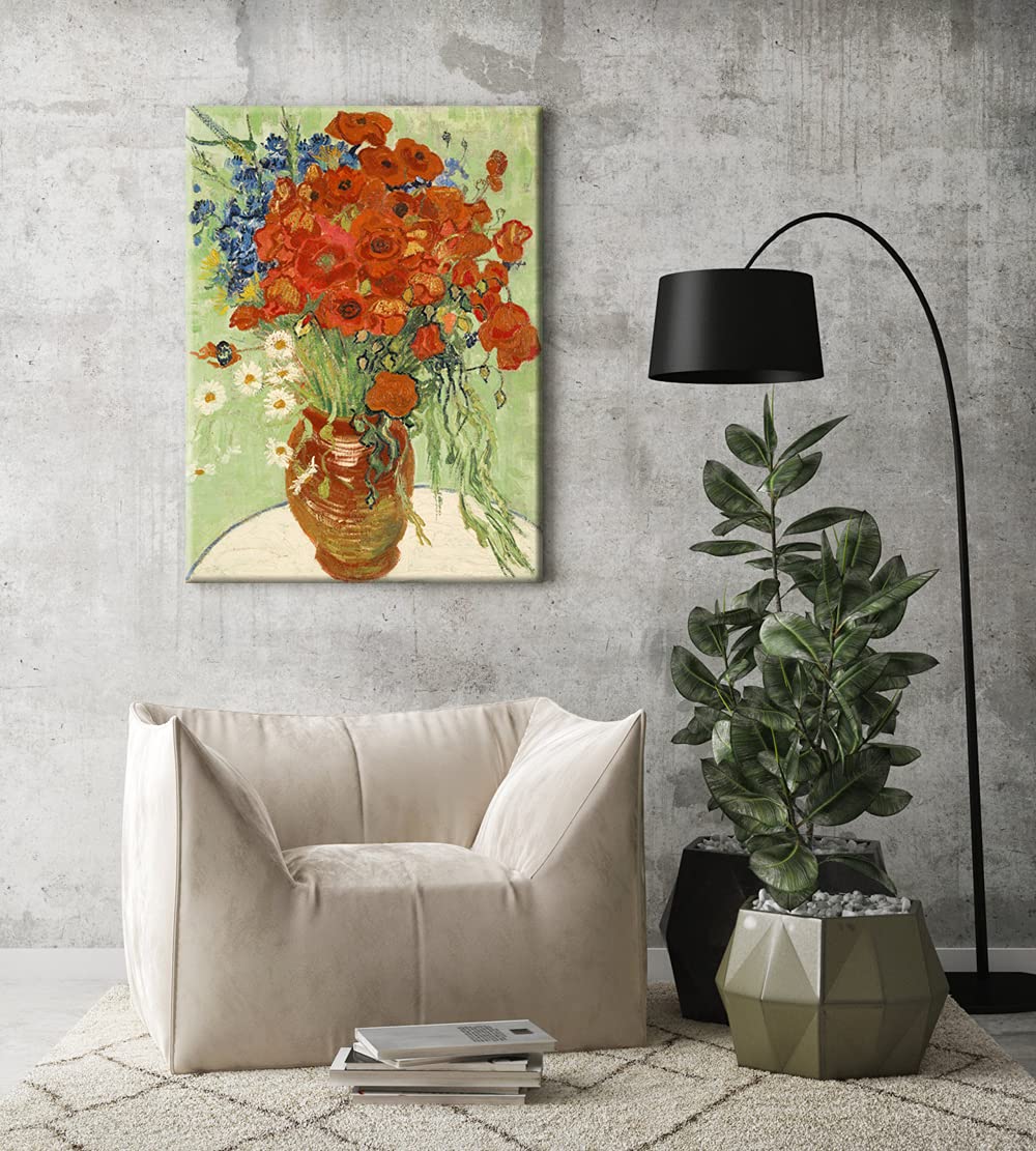 Wieco Art Framed Art Red Poppies and Daisies Canvas Prints Wall Art of Van Gogh Famous Floral Paintings Reproduction Abstract HD Classical Flowers Pictures Artwork