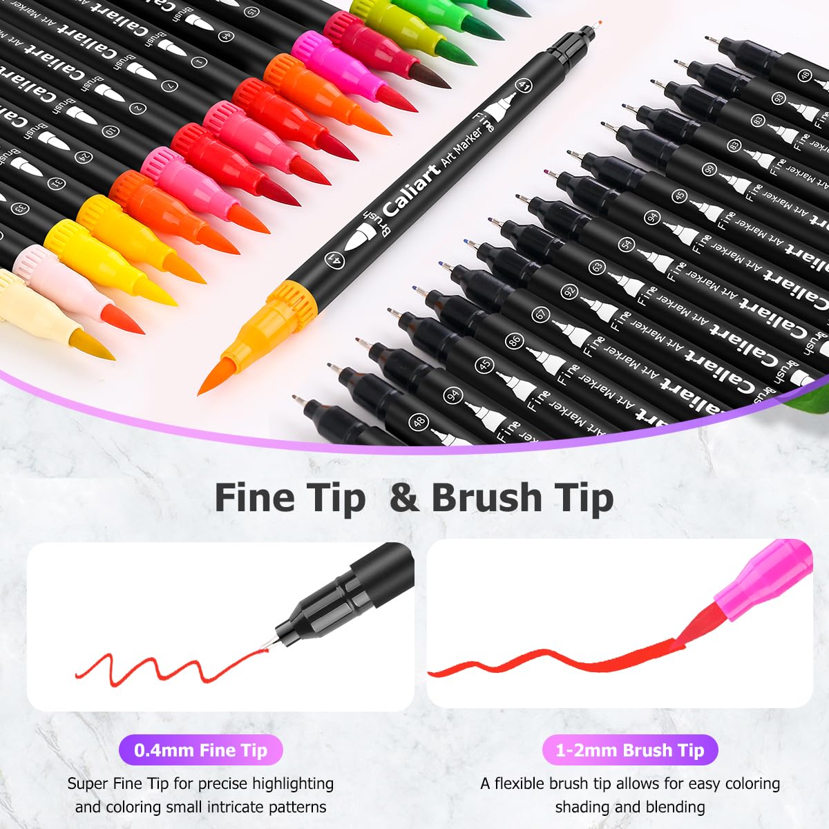 Caliart 34 Double Tip Brush Pens Art Markers, Aesthetic Cute Preppy Stuff School Supplies, Artist Fine & Brush Pen Coloring Markers for Kids Adult Book Cards Drawing Craft Kit Teacher Office Supplies