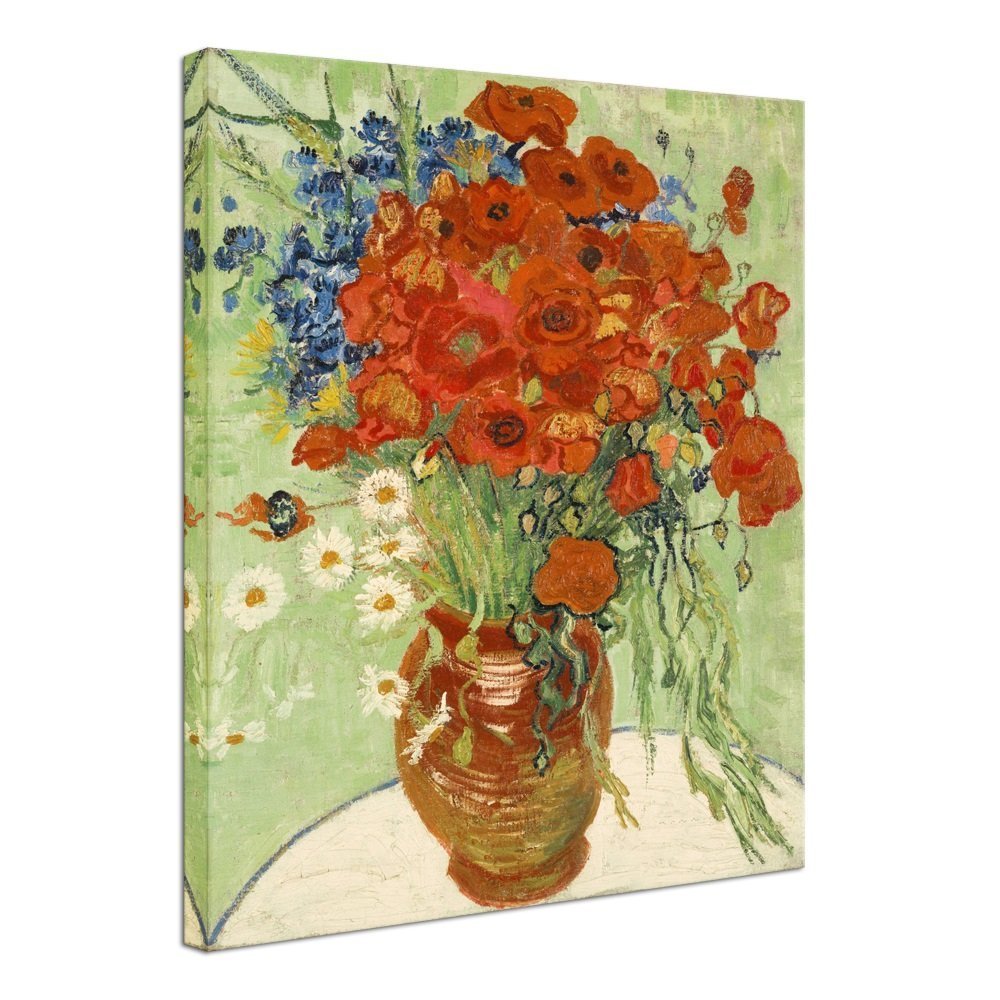 Wieco Art Framed Art Red Poppies and Daisies Canvas Prints Wall Art of Van Gogh Famous Floral Paintings Reproduction Abstract HD Classical Flowers Pictures Artwork