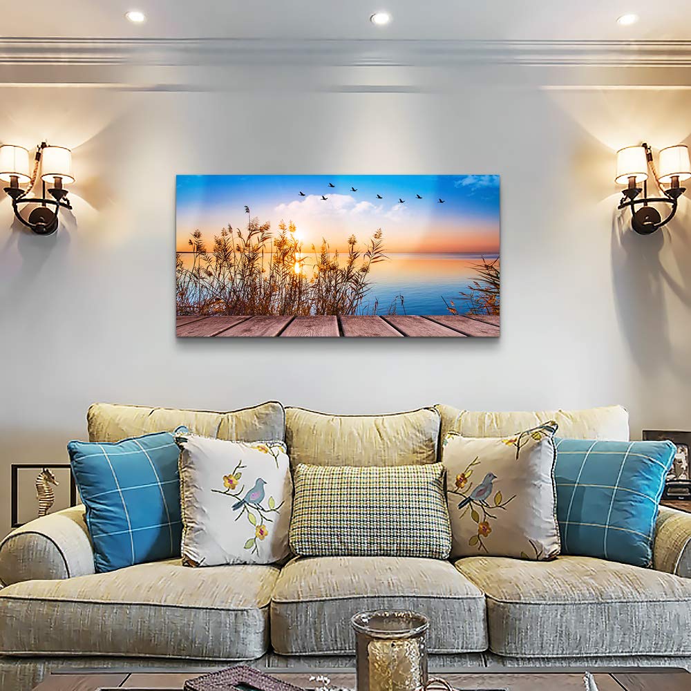 Wall Decorations For Living Room Large Canvas Wall Art For Bedroom Modern Fashion Office Wall Decor Pictures Wall Artwork Blue Sun Beach Grass Ocean Landscape Paintings Canvas Art Prints Home Decor