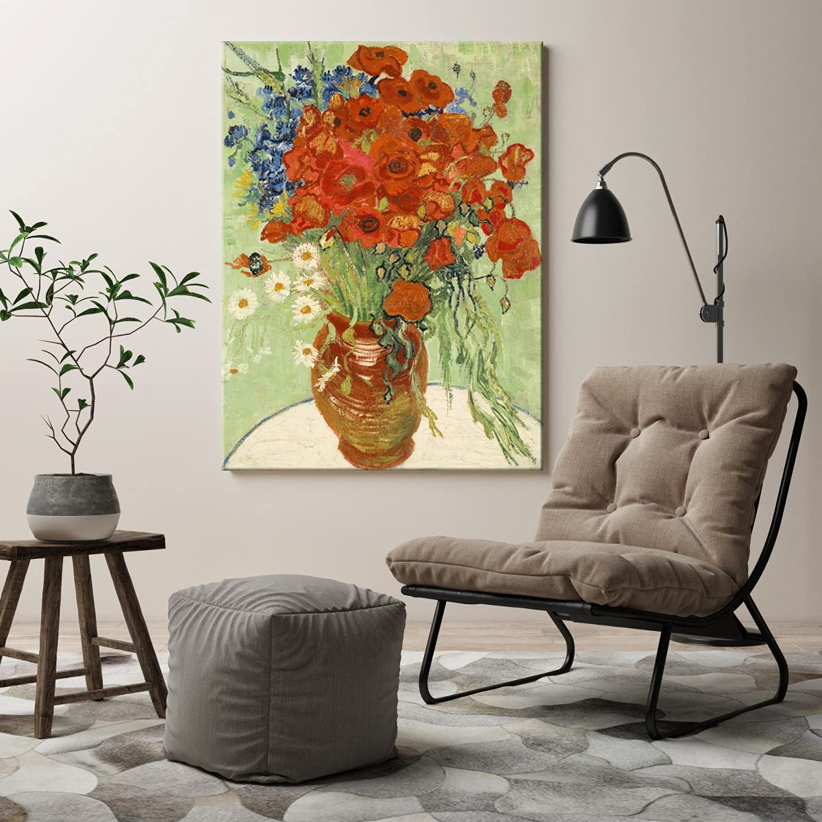 Wieco Art Framed Art Red Poppies and Daisies Canvas Prints Wall Art of Van Gogh Famous Floral Paintings Reproduction Abstract HD Classical Flowers Pictures Artwork