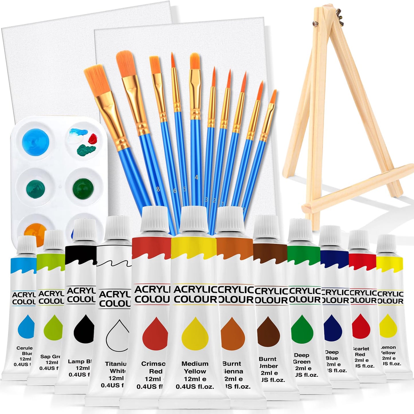 Acrylic Paint Set,74 PCS Professional Paint Supplies with Paint Brushes, Acrylic Paint,Table Easel, Canvases, Painting Pads, Palette, Paint Knives, Brush Cup and Art Sponge for Hobbyists and Beginners