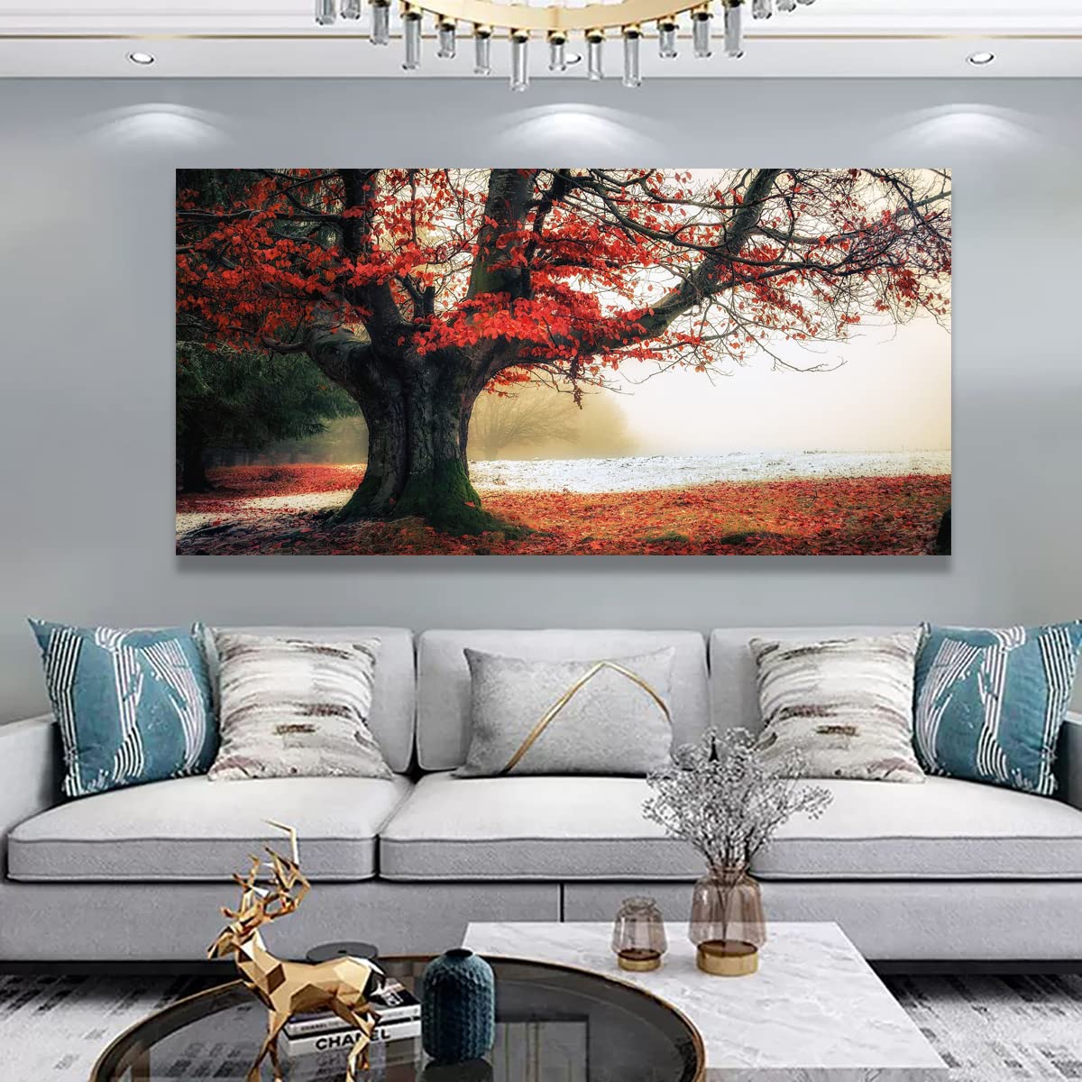 Tree of Life Wall Art Canvas Prints Natural Landscape Pictures Home Decor Colorful Forest Paintings for Living Room Bathroom Bedroom Kitchen Decorations 20x40 Wooden Framed Artwork Easy Hanging