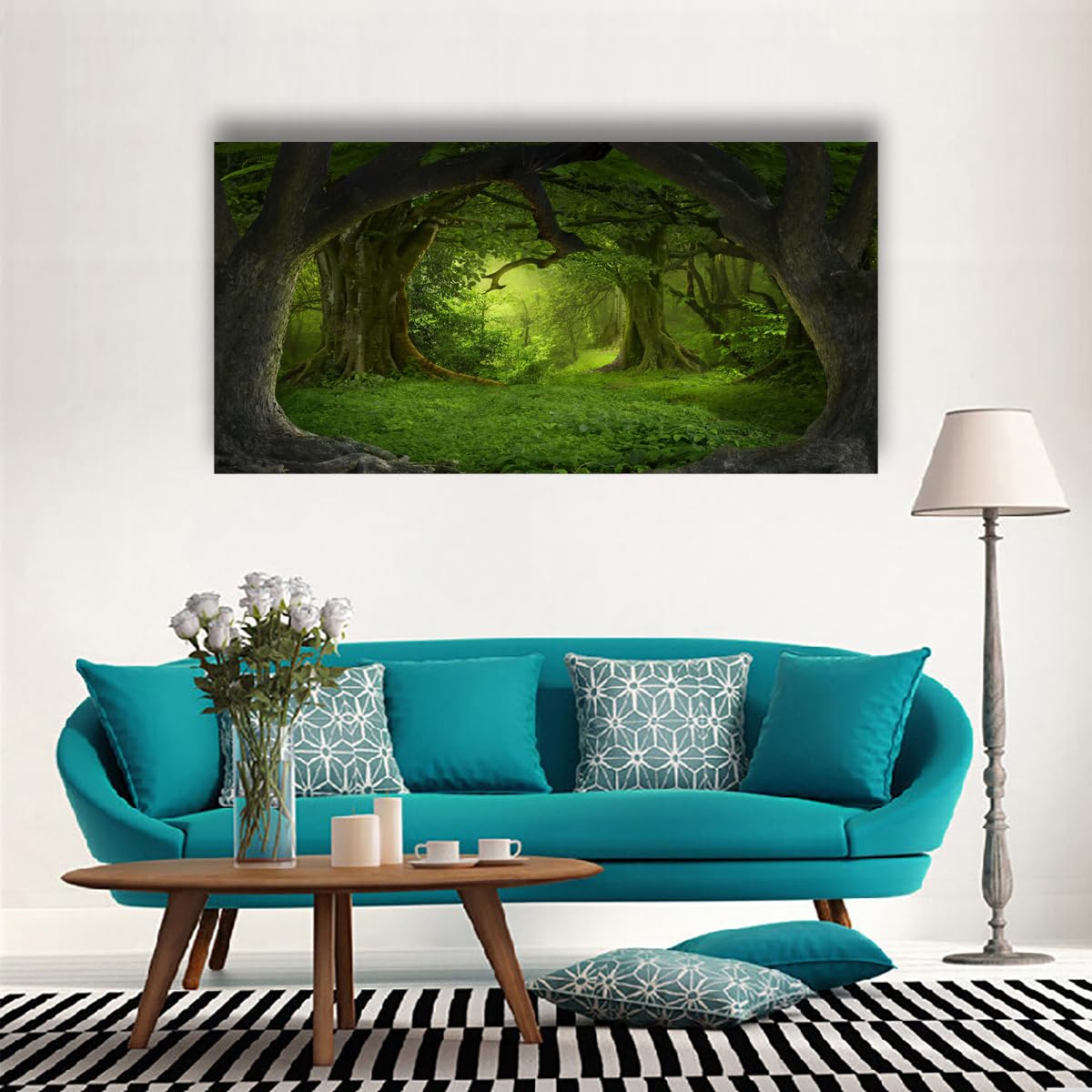 Tree of Life Wall Art Canvas Prints Natural Landscape Pictures Home Decor Green Forest Paintings for Living Room Bathroom Bedroom Kitchen Office Decorations 20x40 Wooden Framed Artwork Easy Hanging