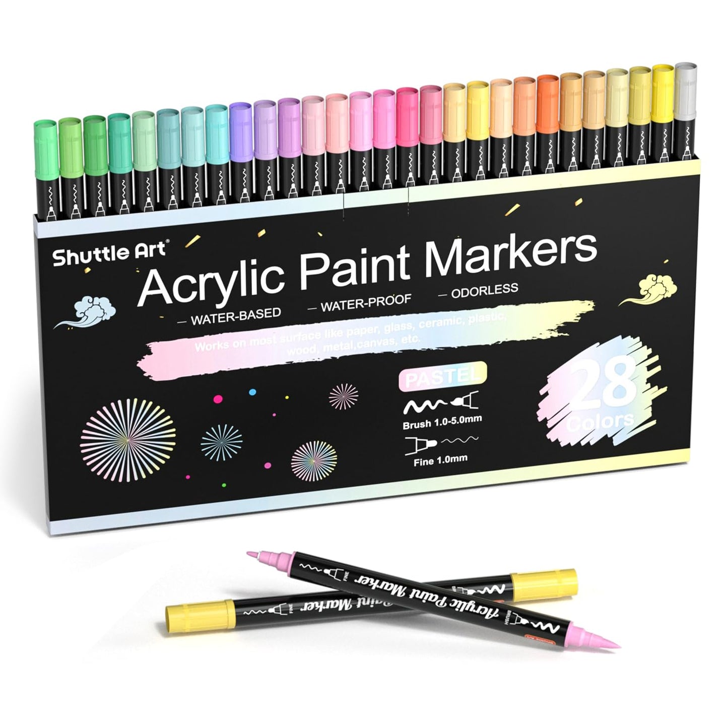 Shuttle Art Automatic Ink Control Acrylic Paint Markers, 60 Colors Brush Tip Acrylic Paint Pens for Rock Painting, Ceramic, Wood, Canvas, Glass, Stone, Fabric, Card Making, DIY & Art Supplies