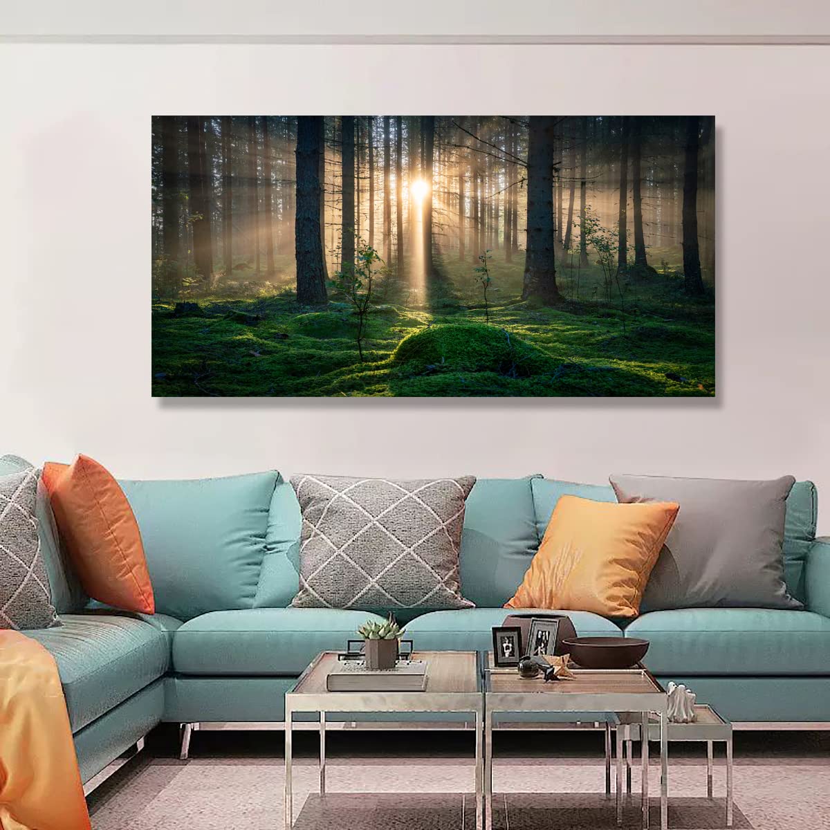 Tree of Life Wall Art Canvas Prints Natural Landscape Pictures Home Decor Green Forest Paintings for Living Room Bathroom Bedroom Kitchen Office Decorations 20x40 Wooden Framed Artwork Easy Hanging