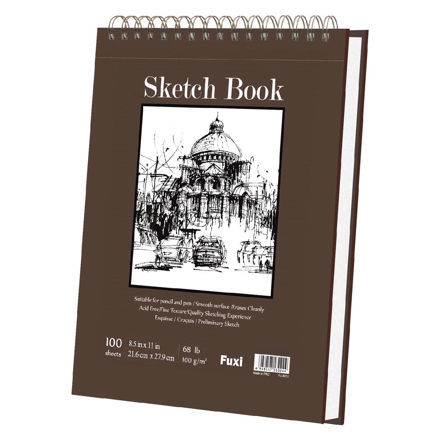 Fuxi 9" x 12" Sketch Book, Top Spiral Bound Sketch Pad, 1 Pack 100-Sheets (68lb/100gsm), Acid Free Art Sketchbook Artistic Drawing Painting Writing Paper for Kids Adults Beginners Artists