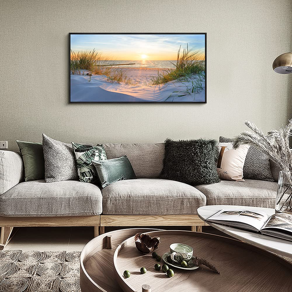 Wall Decorations For Living Room Large Canvas Wall Art For Bedroom Modern Fashion Office Wall Decor Pictures Wall Artwork Blue Sun Beach Grass Ocean Landscape Paintings Canvas Art Prints Home Decor