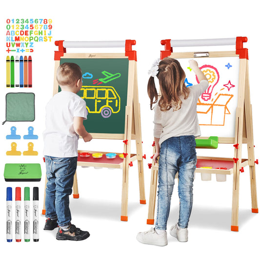 JOYOOSS Easel for Kids Art Easel Kids Easels for Toddlers,Wooden Kid Easel with Paper Roll - Adjustable Magnetic Double Sided, Toddler Art Easel for Toddlers 2-4 Years and Art Easel for Kids Ages 4-8