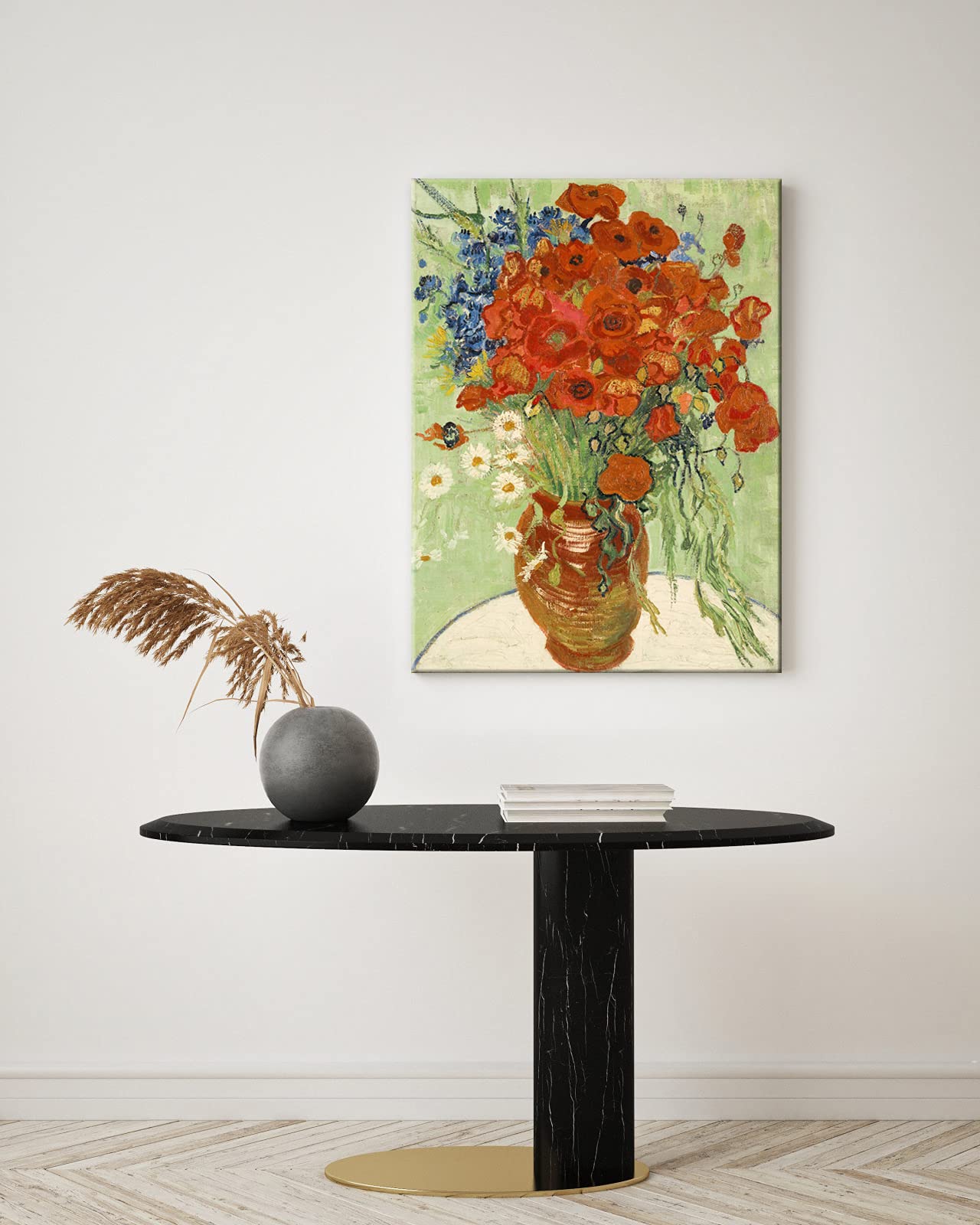 Wieco Art Framed Art Red Poppies and Daisies Canvas Prints Wall Art of Van Gogh Famous Floral Paintings Reproduction Abstract HD Classical Flowers Pictures Artwork