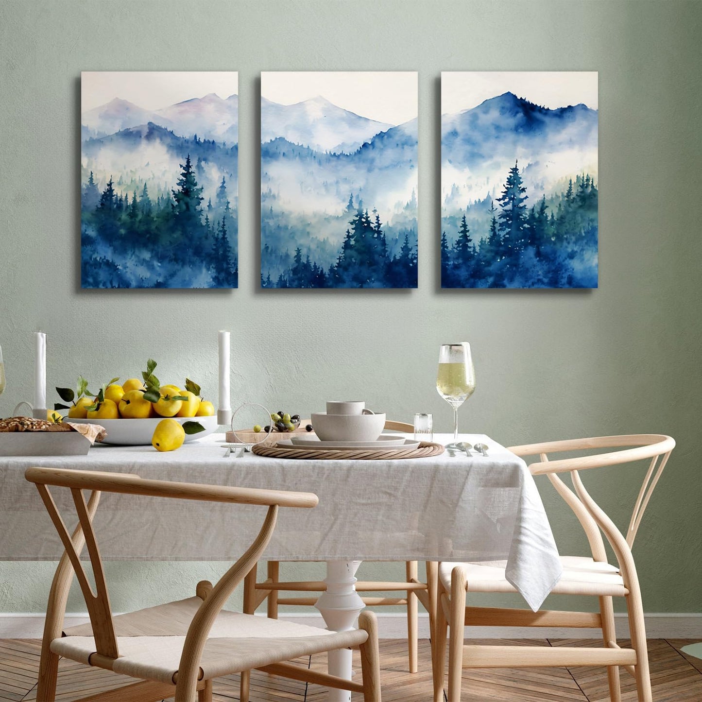 SERIMINO 3 Piece Lotus Flower Canvas Wall Art for Living Room White and Indigo Blue Floral Picture Wall Decor for Dining Room Bedroom Bathroom Kitchen Print Painting for Home Decorations