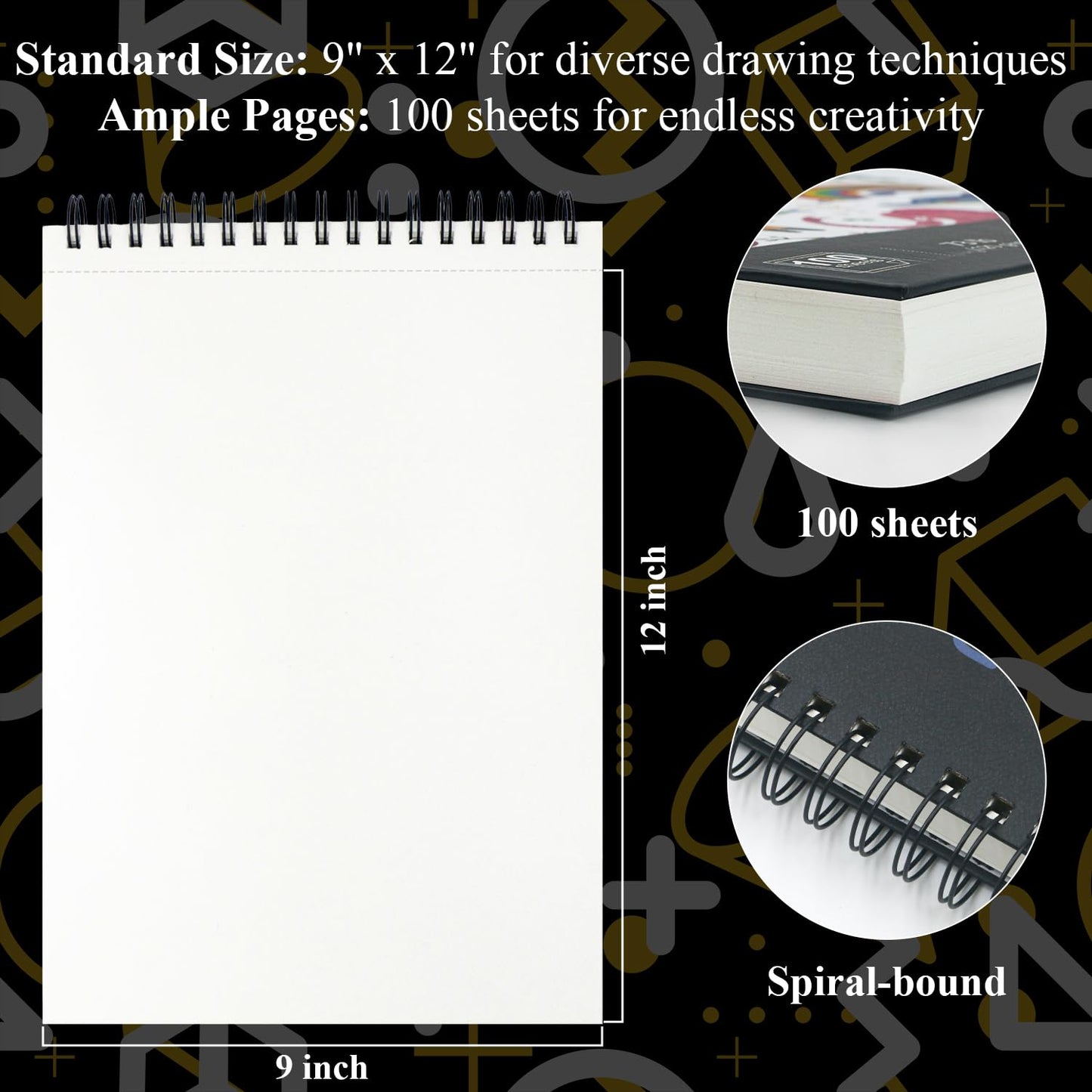 Fuxi 9" x 12" Sketch Book, Top Spiral Bound Sketch Pad, 1 Pack 100-Sheets (68lb/100gsm), Acid Free Art Sketchbook Artistic Drawing Painting Writing Paper for Kids Adults Beginners Artists