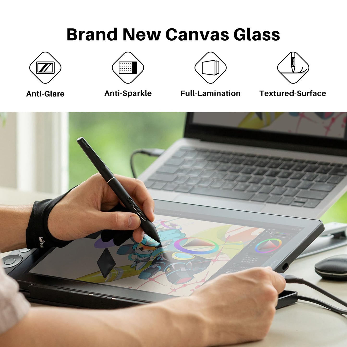 2024 HUION Kamvas 13 (Gen 3) Drawing Tablet with Screen,13.3" Full-laminated Art Tablet with Anti-sparkle Canvas Glass, 99% sRGB, PenTech 4.0, 16384 Pen Pressure, Dual Dial for PC, Mac, Android, Black