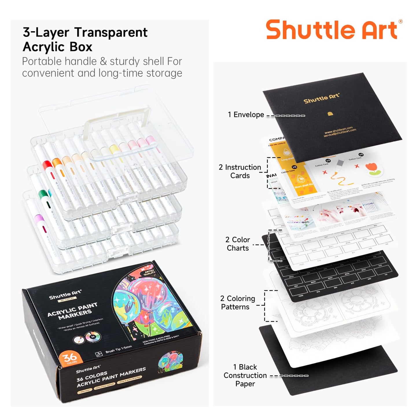 Shuttle Art Automatic Ink Control Acrylic Paint Markers, 60 Colors Brush Tip Acrylic Paint Pens for Rock Painting, Ceramic, Wood, Canvas, Glass, Stone, Fabric, Card Making, DIY & Art Supplies