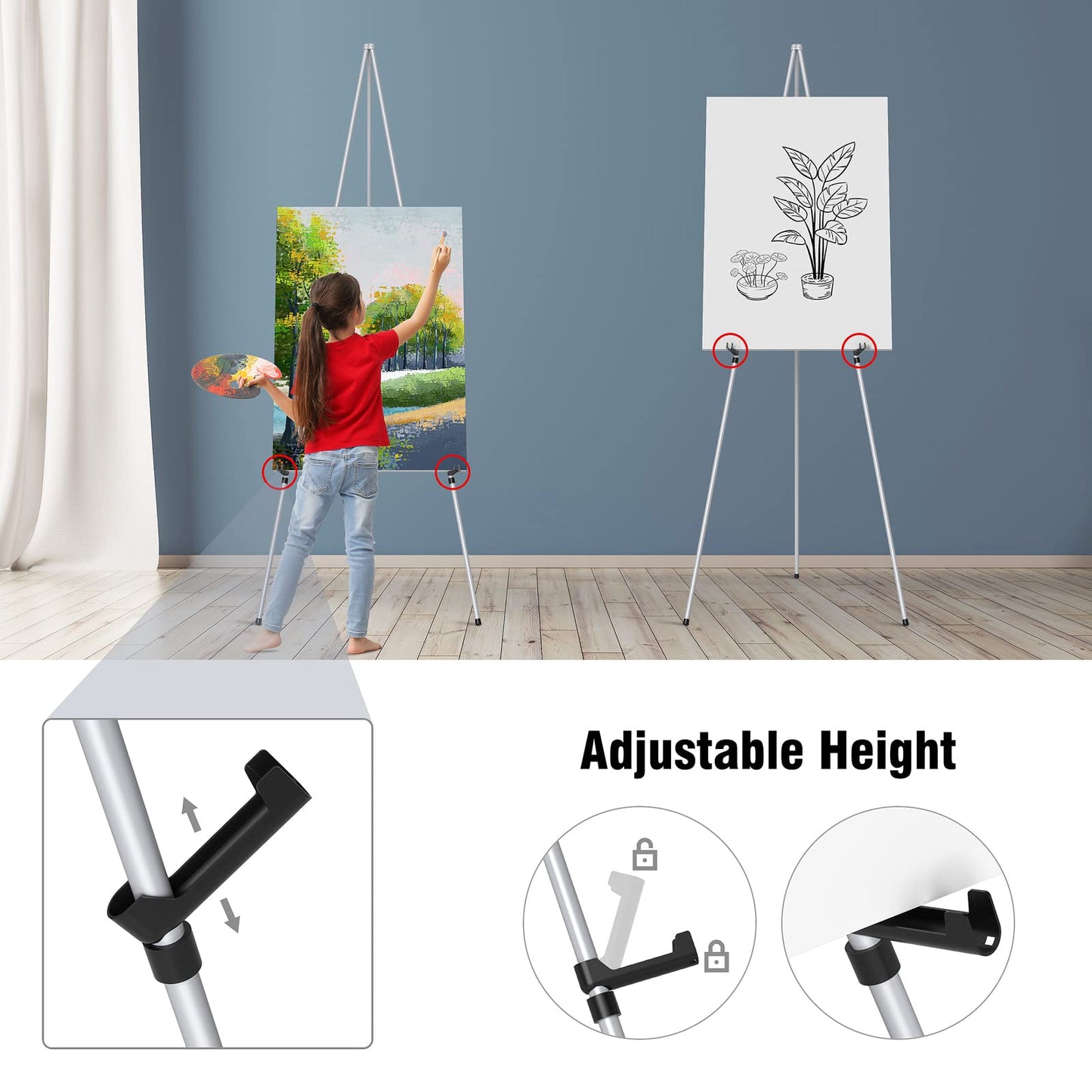 Portable Artist Easel Stand for Painting - Adjustable Height Painting Easel with Bag - Tabletop Art Easel for Painting Canvas Stand, Poster Stand & Wedding Signs Stand - Metal Tripod- 66 inches 2 Pack