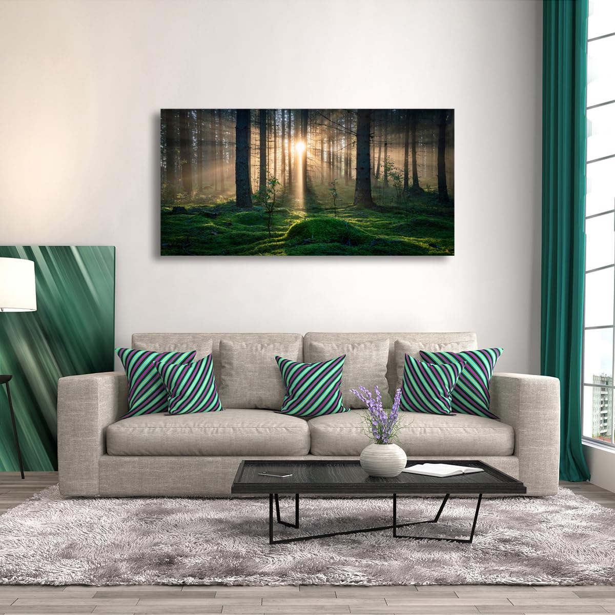 Tree of Life Wall Art Canvas Prints Natural Landscape Pictures Home Decor Green Forest Paintings for Living Room Bathroom Bedroom Kitchen Office Decorations 20x40 Wooden Framed Artwork Easy Hanging