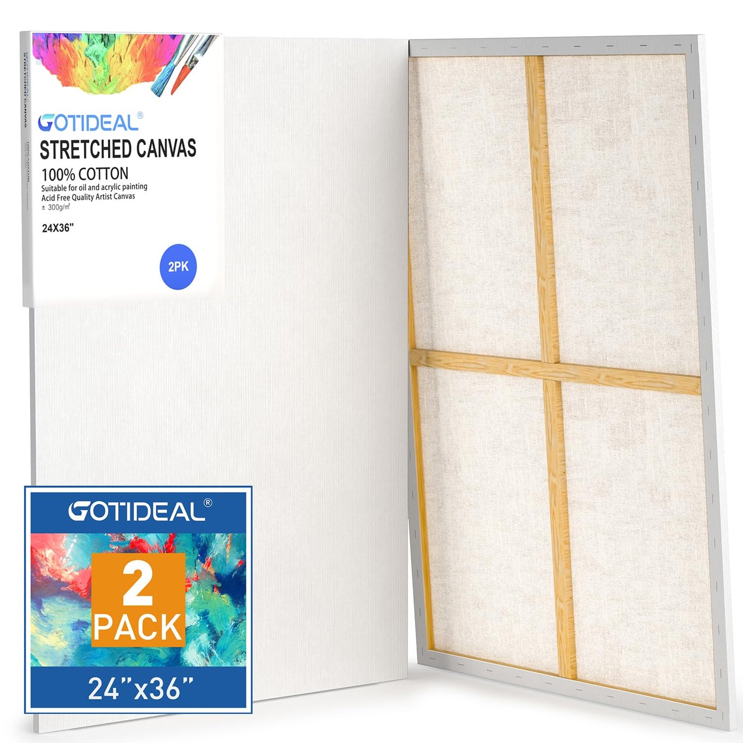 GOTIDEAL Stretched Canvas, Multi Pack 4x4, 5x7, 8x10,9x12, 11x14 Set of 10, Primed White - 100% Cotton Artist Canvas Boards for Painting, Acrylic Pouring, Oil Paint Dry & Wet Art Media