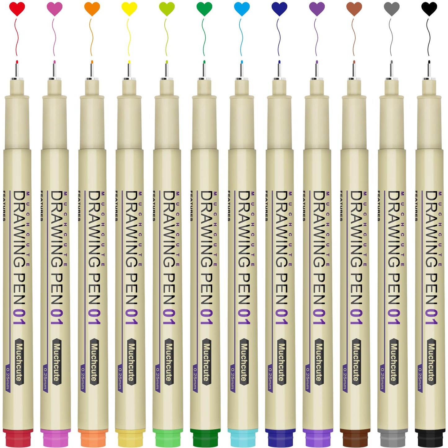 Muchcute Micro Fineliner Drawing Art Pens: 12 Black Fine Line Waterproof Ink Set Artist Supplies Archival Inking Markers Liner Sketch Outline Anime Gifts Manga Sketching Watercolor Zentangle Kit Stuff