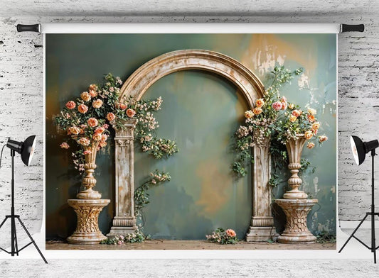 Kate Floral Arch Photography Backdrops Green Wall Background Fine Art Vintage Photo Background Studio Props,10x8ft