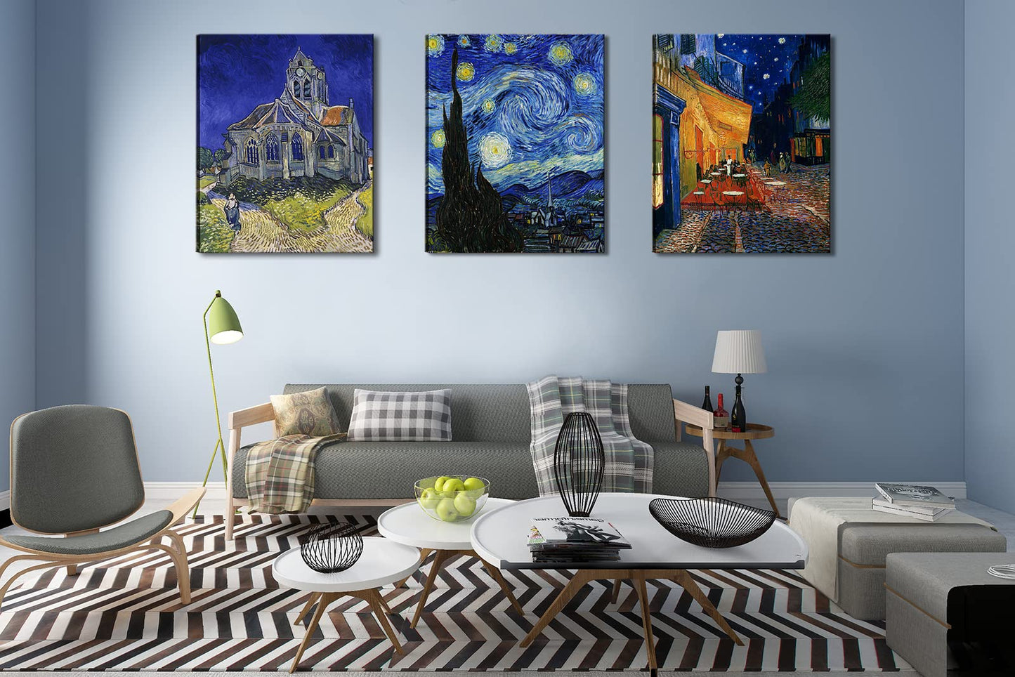 Vincent Van Gogh Canvas Wall Art Paintings, Famous Starry Night Picture Prints for Decor Classic Cafe Terrace At Night Artwork Reproduction Poster for Bedroom Living Room Office Decoration 12"x16"x3 Piece