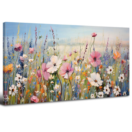 Abstract Flower Canvas Wall Art Colorful Floral Picture Wildflower Landscape Wall Decor Nature Watercolor Daisy Poppy Poster Prints Painting Botanical Scenery Artwork Living Room Decoration 20x40”