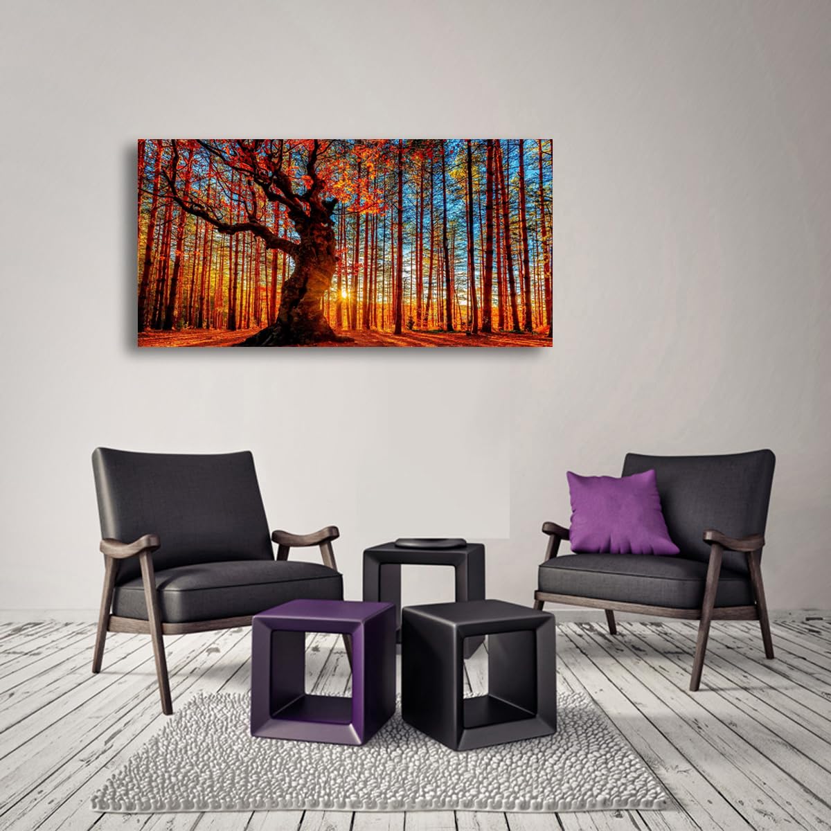 Tree of Life Wall Art Canvas Prints Natural Landscape Pictures Home Decor Colorful Forest Paintings for Living Room Bathroom Bedroom Kitchen Decorations 20x40 Wooden Framed Artwork Easy Hanging