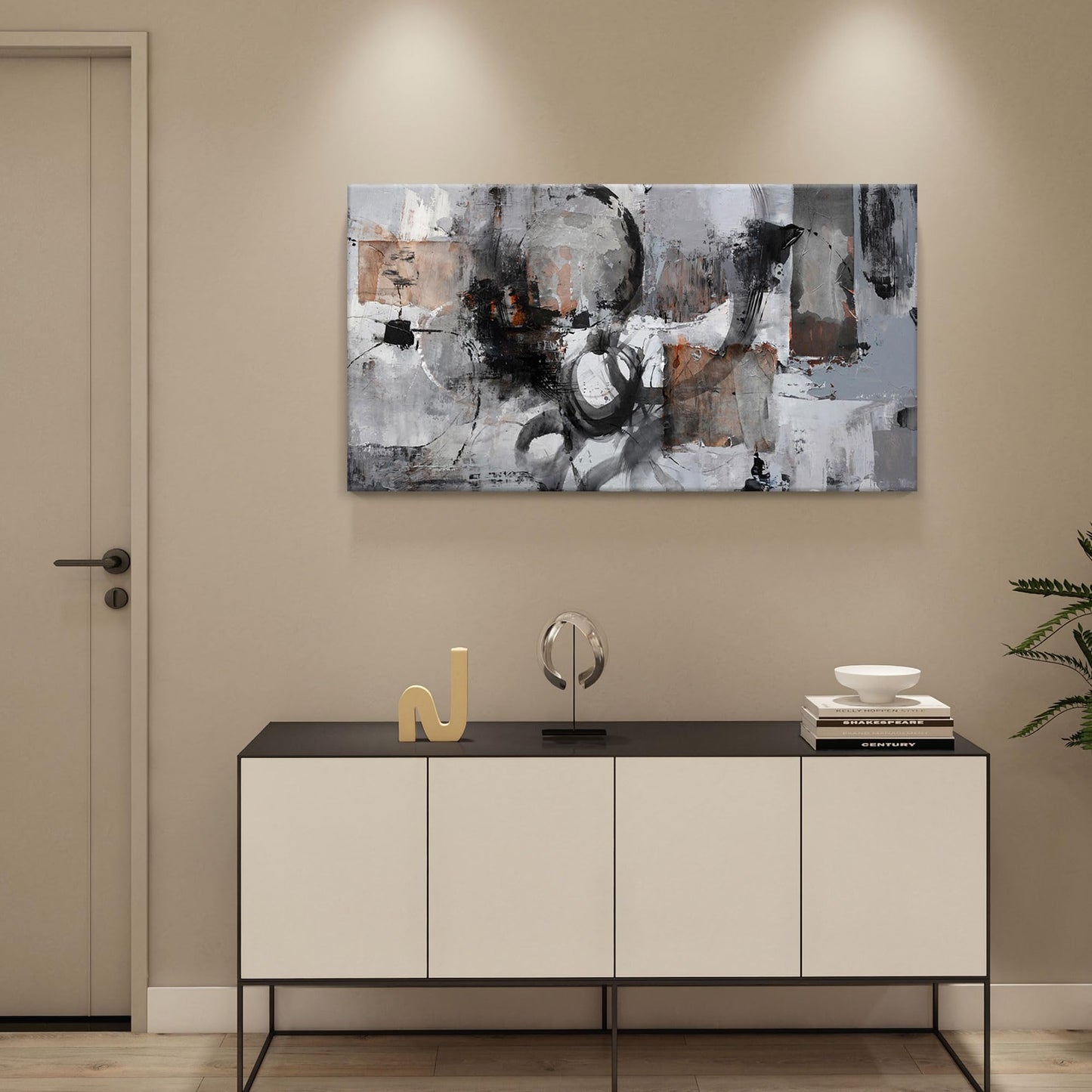 Large Abstract Wall Art - Gray and Black Modern Canvas Wall artwork, Framed Room Wall Decor for Living Room, Bedroom, and Office, Aesthetic Bedroom Wall Art Above Bed, Office Decorations for Work