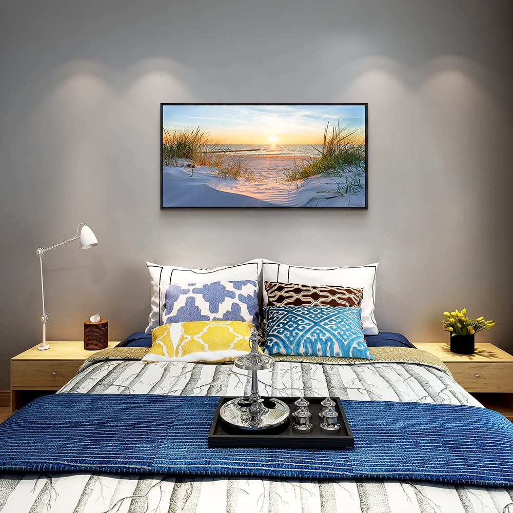 Wall Decorations For Living Room Large Canvas Wall Art For Bedroom Modern Fashion Office Wall Decor Pictures Wall Artwork Blue Sun Beach Grass Ocean Landscape Paintings Canvas Art Prints Home Decor