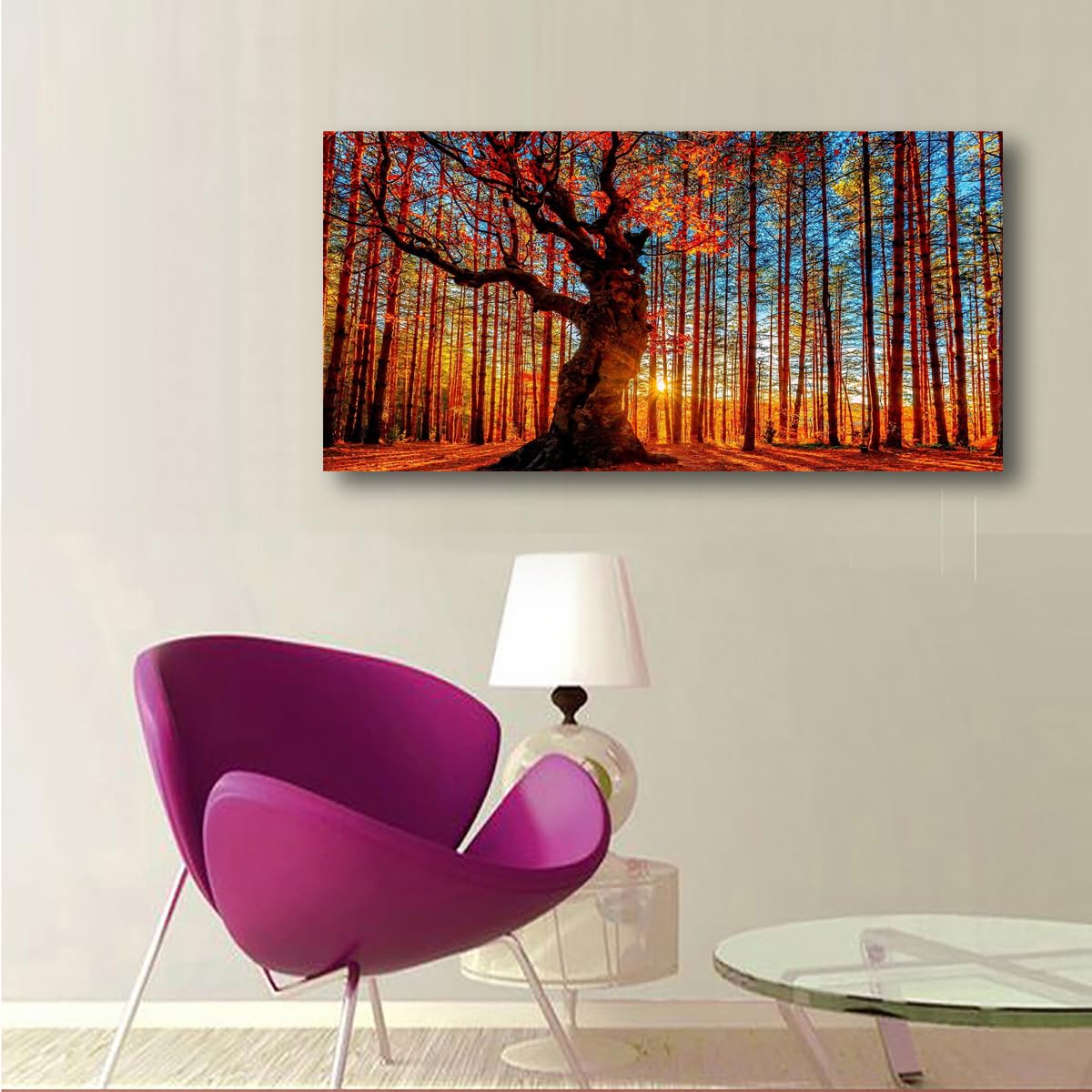 Tree of Life Wall Art Canvas Prints Natural Landscape Pictures Home Decor Colorful Forest Paintings for Living Room Bathroom Bedroom Kitchen Decorations 20x40 Wooden Framed Artwork Easy Hanging