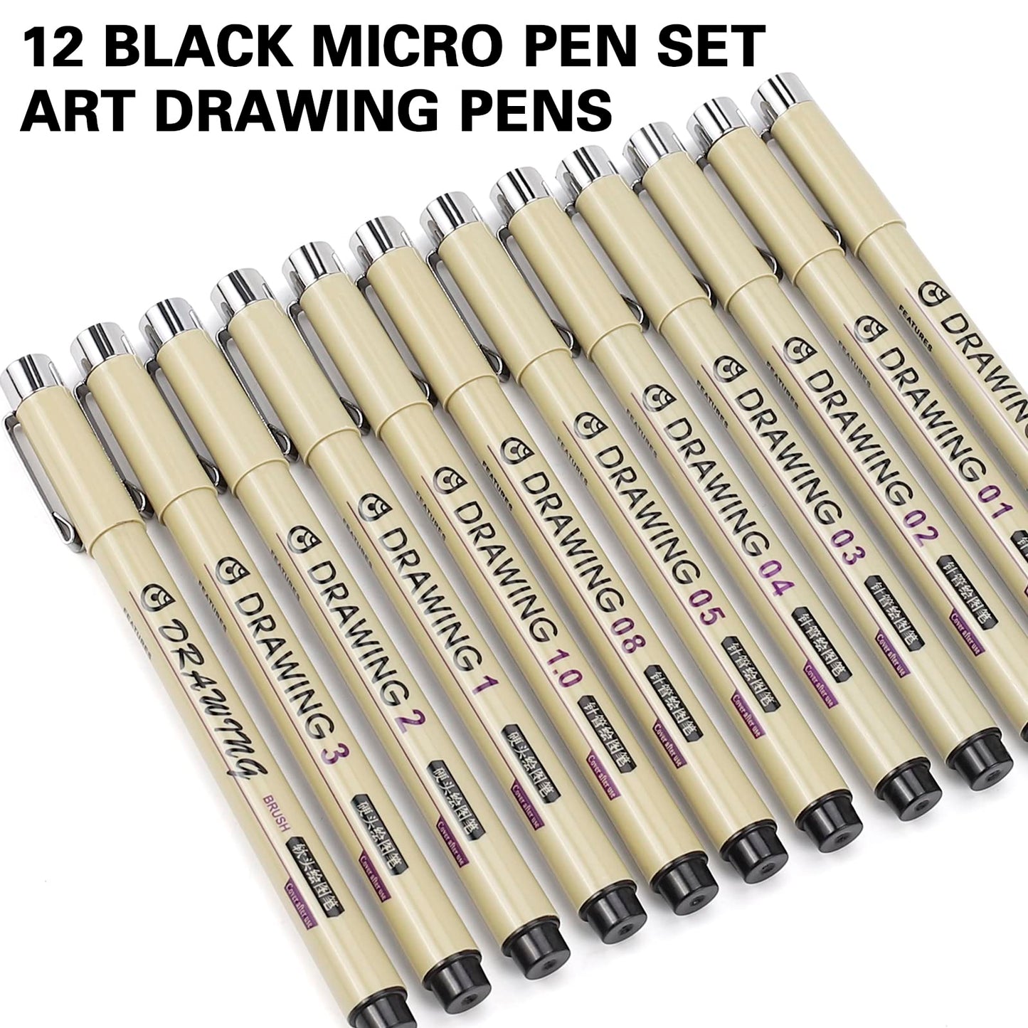 Muchcute Micro Fineliner Drawing Art Pens: 12 Black Fine Line Waterproof Ink Set Artist Supplies Archival Inking Markers Liner Sketch Outline Anime Gifts Manga Sketching Watercolor Zentangle Kit Stuff