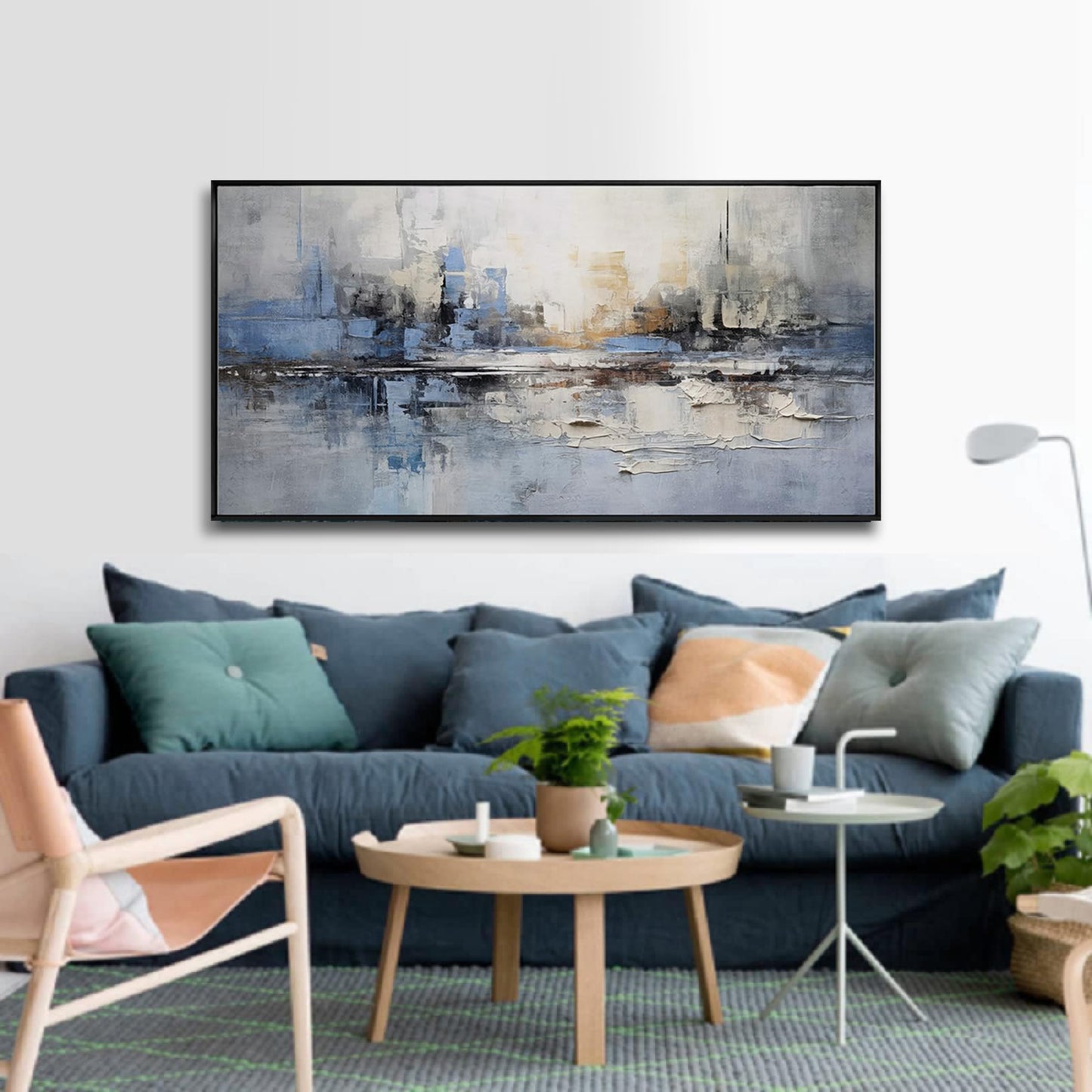 Abstract Wall Art Wall Decor Blue and Gray White Modern Canvas Art Print Abstract Artwork Framed Pictures for Living Room Bedroom Bathroom Office Home Decor Can Be Hung Directly 20"x 40"