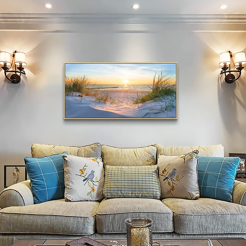 Wall Decorations For Living Room Large Canvas Wall Art For Bedroom Modern Fashion Office Wall Decor Pictures Wall Artwork Blue Sun Beach Grass Ocean Landscape Paintings Canvas Art Prints Home Decor