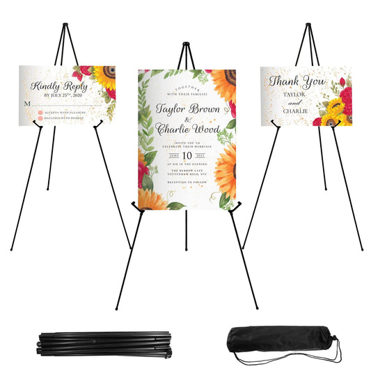 Easel Stand 65 Inches 3 Pcs, Lightweight Adjustable Art Easel for Display, Painting, Wedding Sign, Poster, Black Metal Easel with Portable Bags