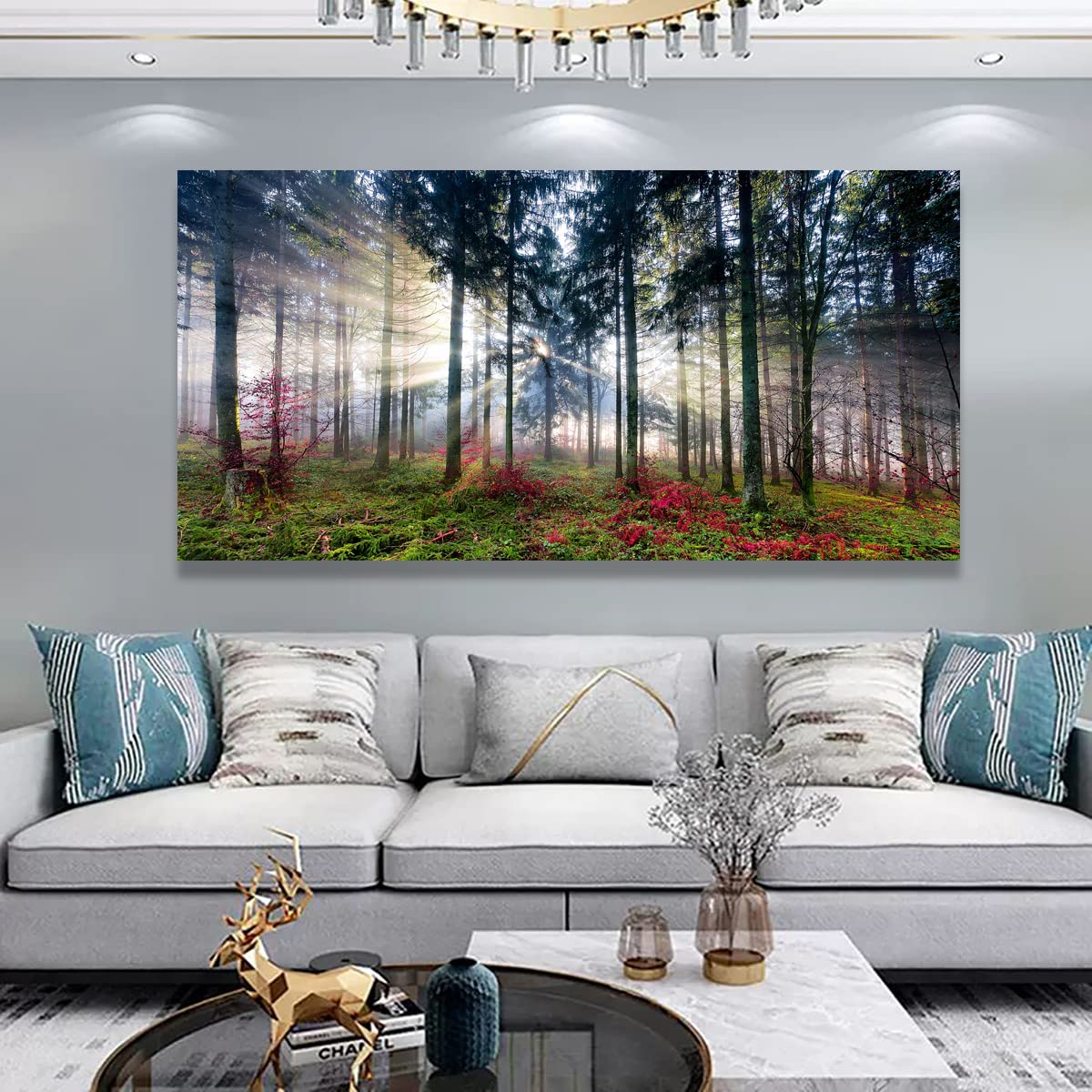 Tree of Life Wall Art Canvas Prints Natural Landscape Pictures Home Decor Colorful Forest Paintings for Living Room Bathroom Bedroom Kitchen Decorations 20x40 Wooden Framed Artwork Easy Hanging