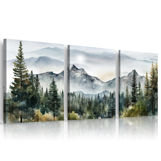 MHARTK66 3 Piece Framed Canvas Art Prints Wall Art for Living Room Modern Wall Decor for Bedroom Office Decor Abstract Mountain Forest Landscapes Ink Painting Ready to Hang Wall Pictures Home Decor