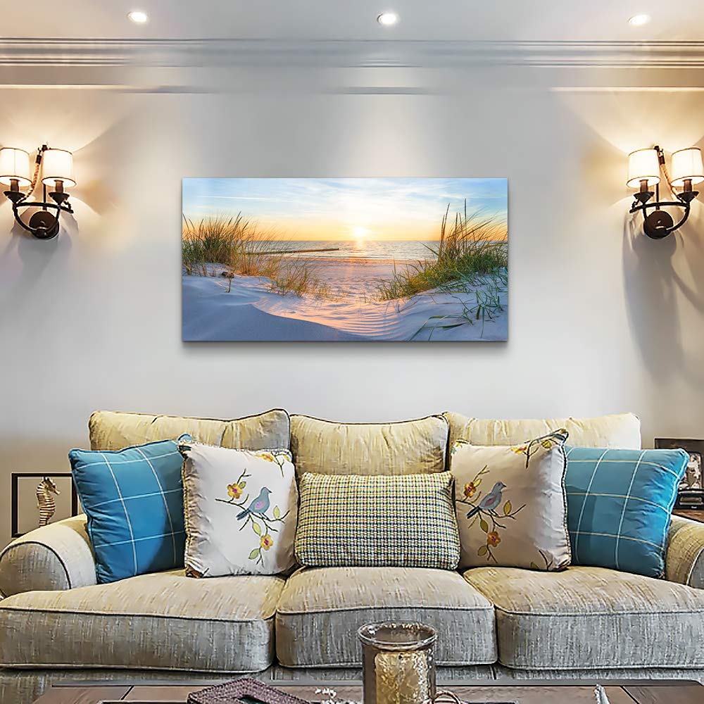 Wall Decorations For Living Room Large Canvas Wall Art For Bedroom Modern Fashion Office Wall Decor Pictures Wall Artwork Blue Sun Beach Grass Ocean Landscape Paintings Canvas Art Prints Home Decor