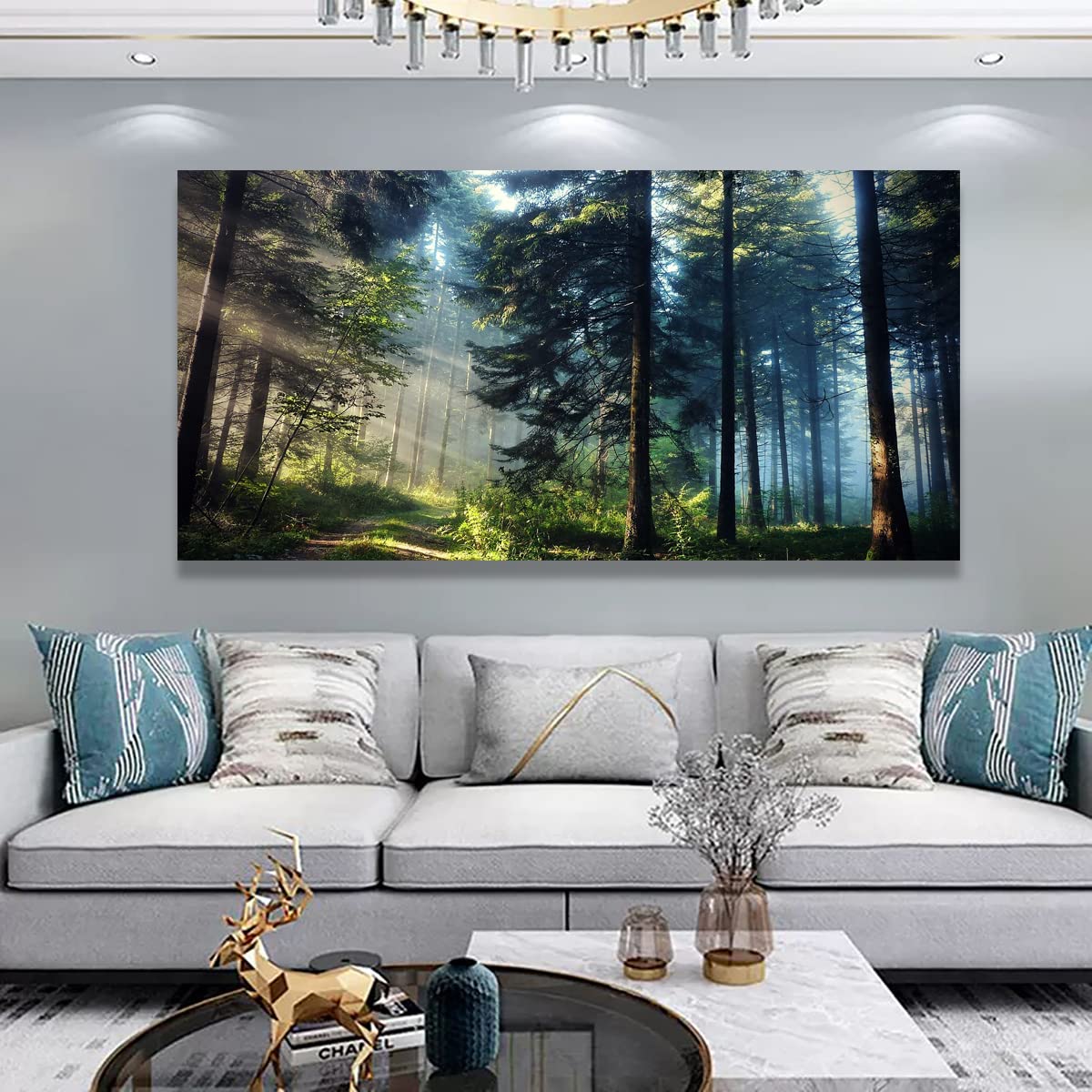 Tree of Life Wall Art Canvas Prints Natural Landscape Pictures Home Decor Green Forest Paintings for Living Room Bathroom Bedroom Kitchen Office Decorations 20x40 Wooden Framed Artwork Easy Hanging