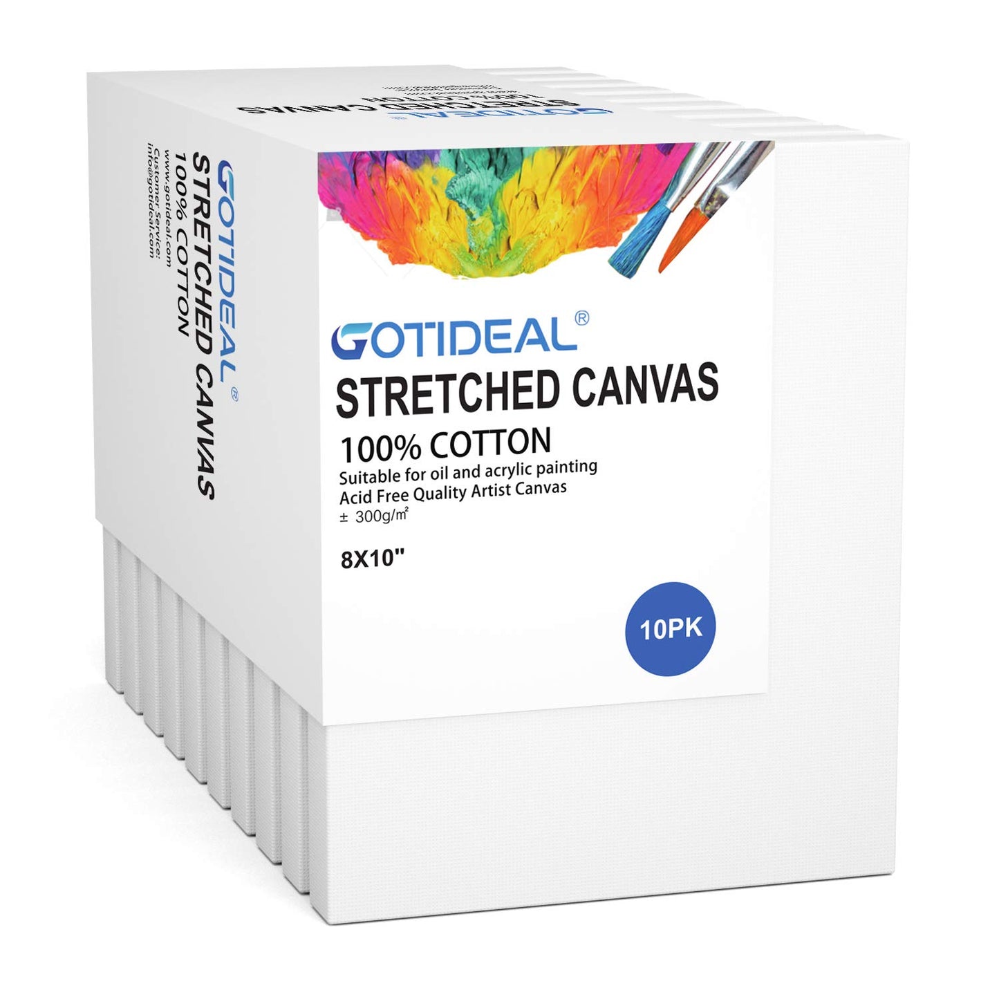 GOTIDEAL Stretched Canvas, Multi Pack 4x4, 5x7, 8x10,9x12, 11x14 Set of 10, Primed White - 100% Cotton Artist Canvas Boards for Painting, Acrylic Pouring, Oil Paint Dry & Wet Art Media