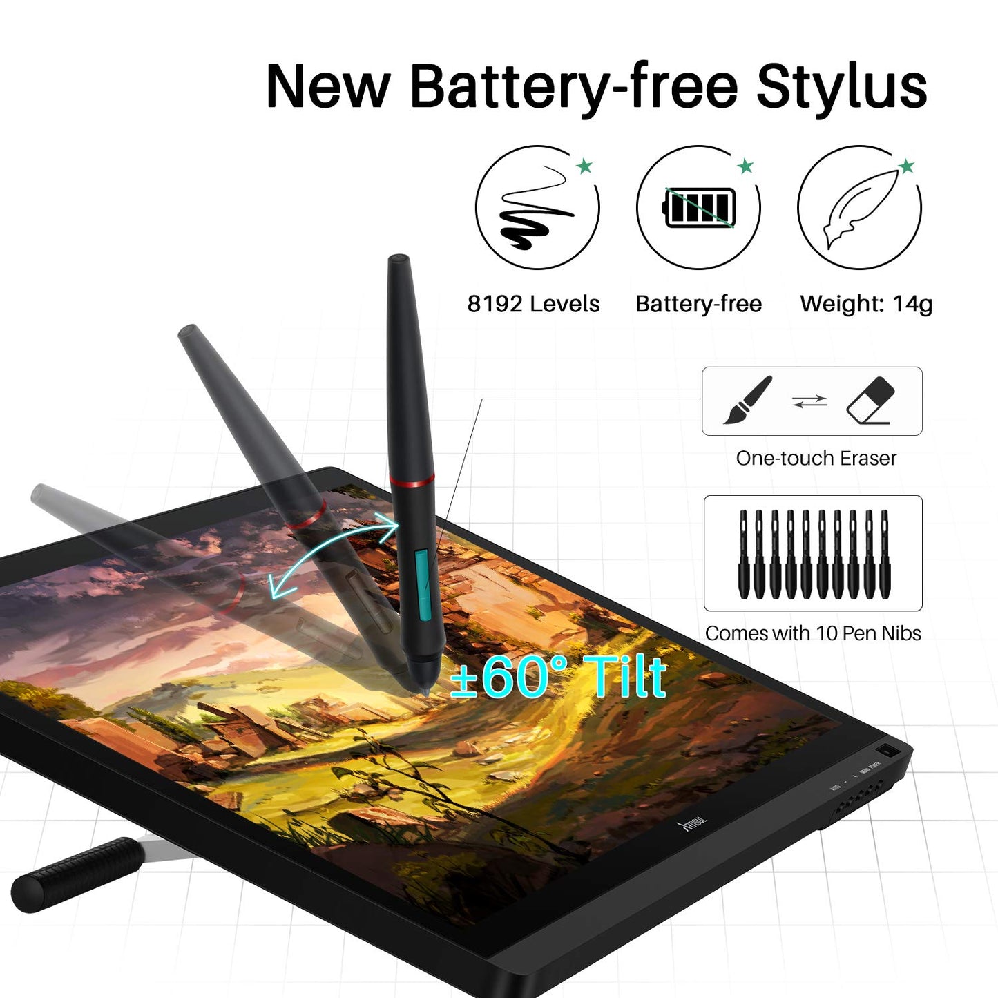 Artisul D22S 21.5 inch Graphic Drawing Tablet with Screen Pen Display, 8192 Levels Pen Sensitivity with 60°Tilt,1920x1080 FHD Graphic Drawing Monitor 100% sRGB Included Adjustable Stand